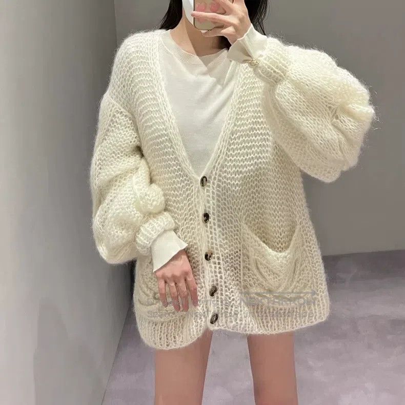 Loewe Loewe Pocket White Mohair Knit Cardigan Size S / US 4 / IT 40 - 6 Thumbnail