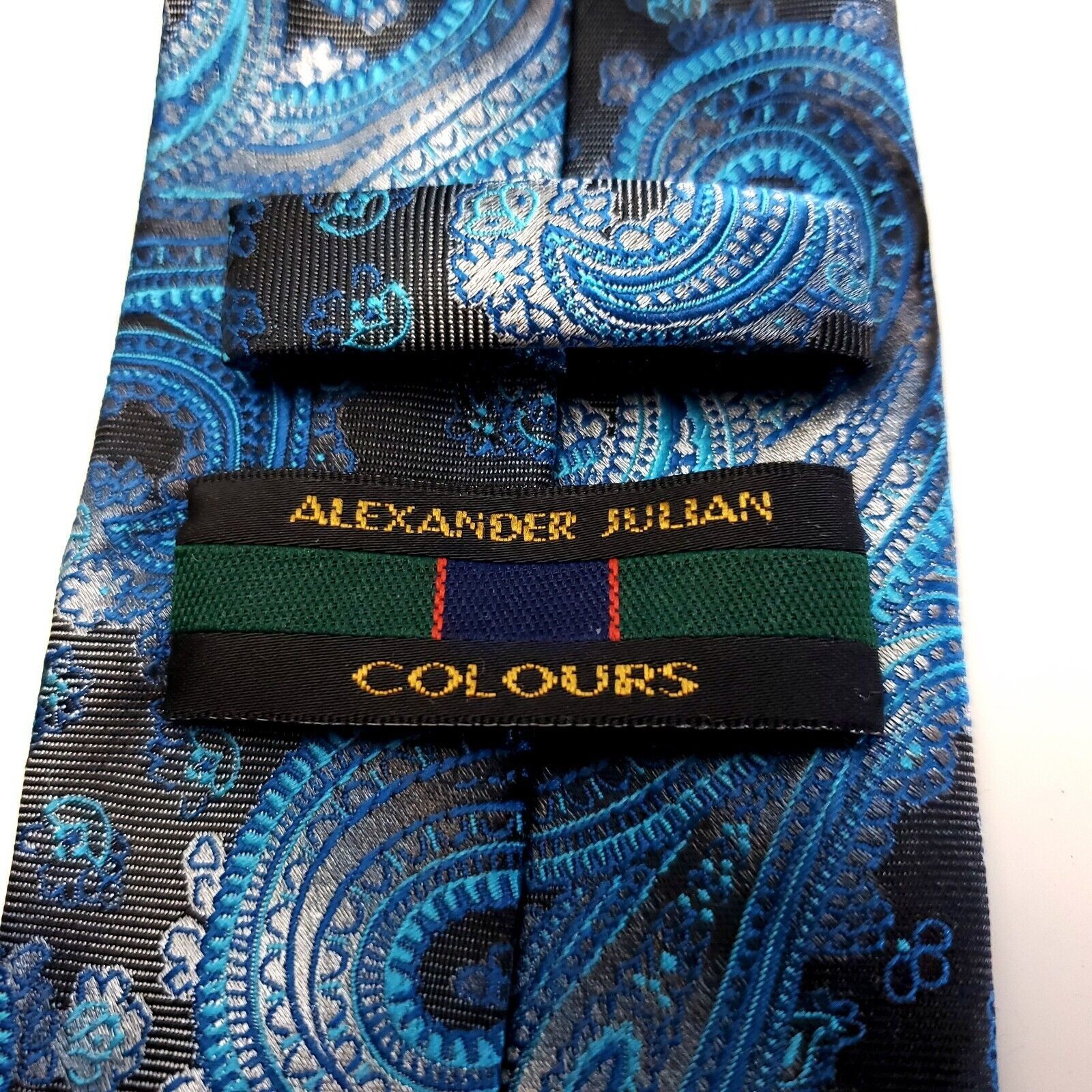 Alexander Julian Alexander Julian Colours Polyester Gray Teal Paisley Tie Size ONE SIZE - 3 Thumbnail
