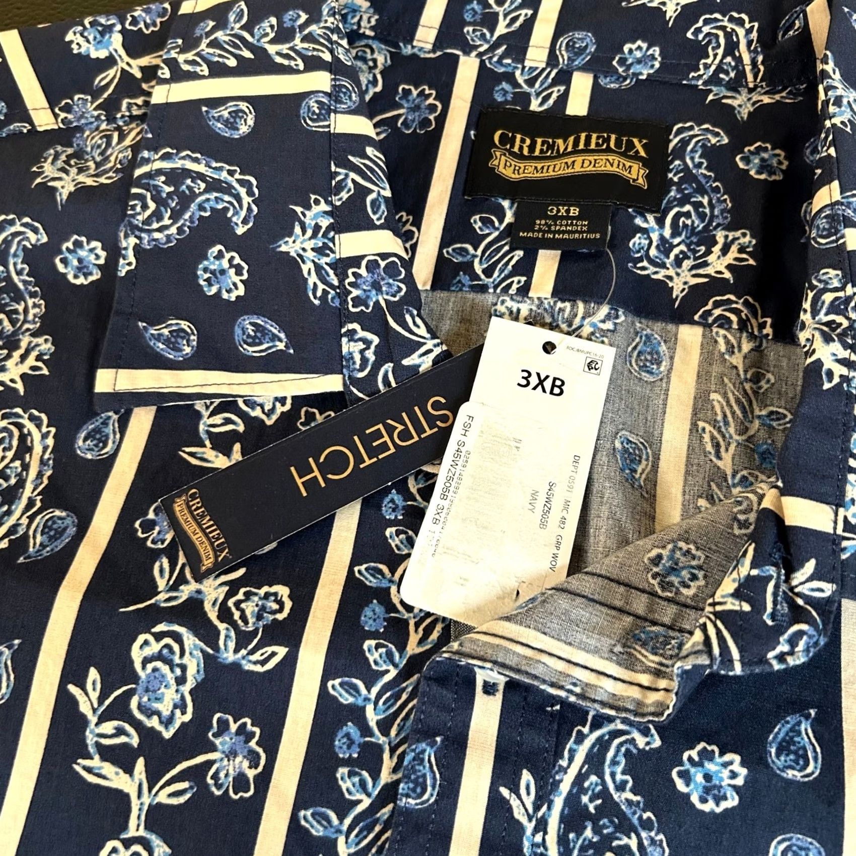 Cremieux Cremieux Premium Denim Shirt Floral Paisley Stretch Button-Up Blue Mens 3XB NWT Big & Tall Short Sleeve Button-Down Size US XXL / EU 58 / 5 - 4 Thumbnail