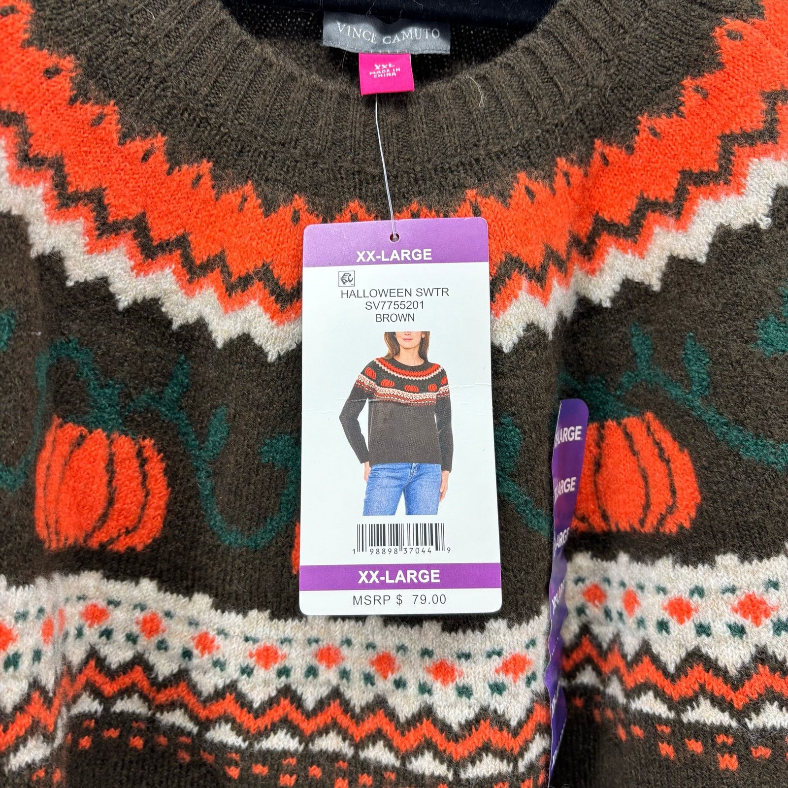 Vince Camuto Vince Camuto Womens Size XXL Thanksgiving Pumpkin Fair Isle Size XXL / US 16-18 / IT 52-54 - 3 Thumbnail