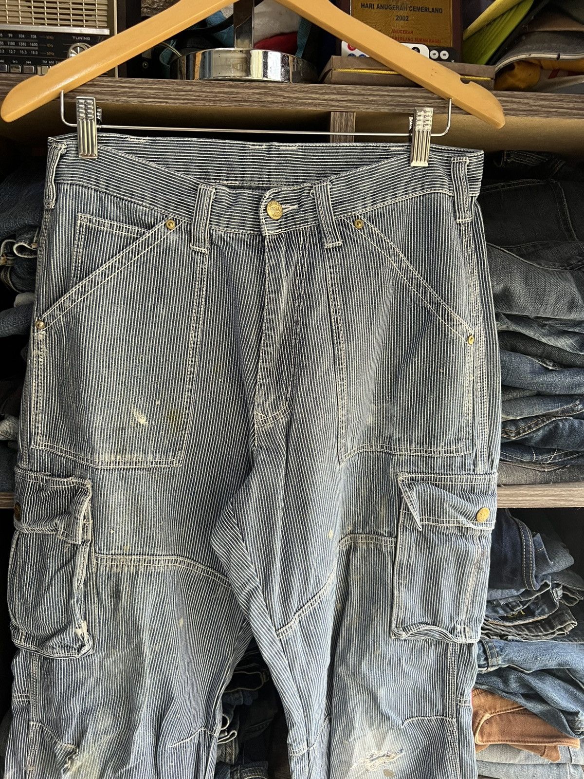 Japanese Brand 🔥Vintage Dogman Hickory Stripe Cargo Work Pant Size US 31 - 4 Thumbnail