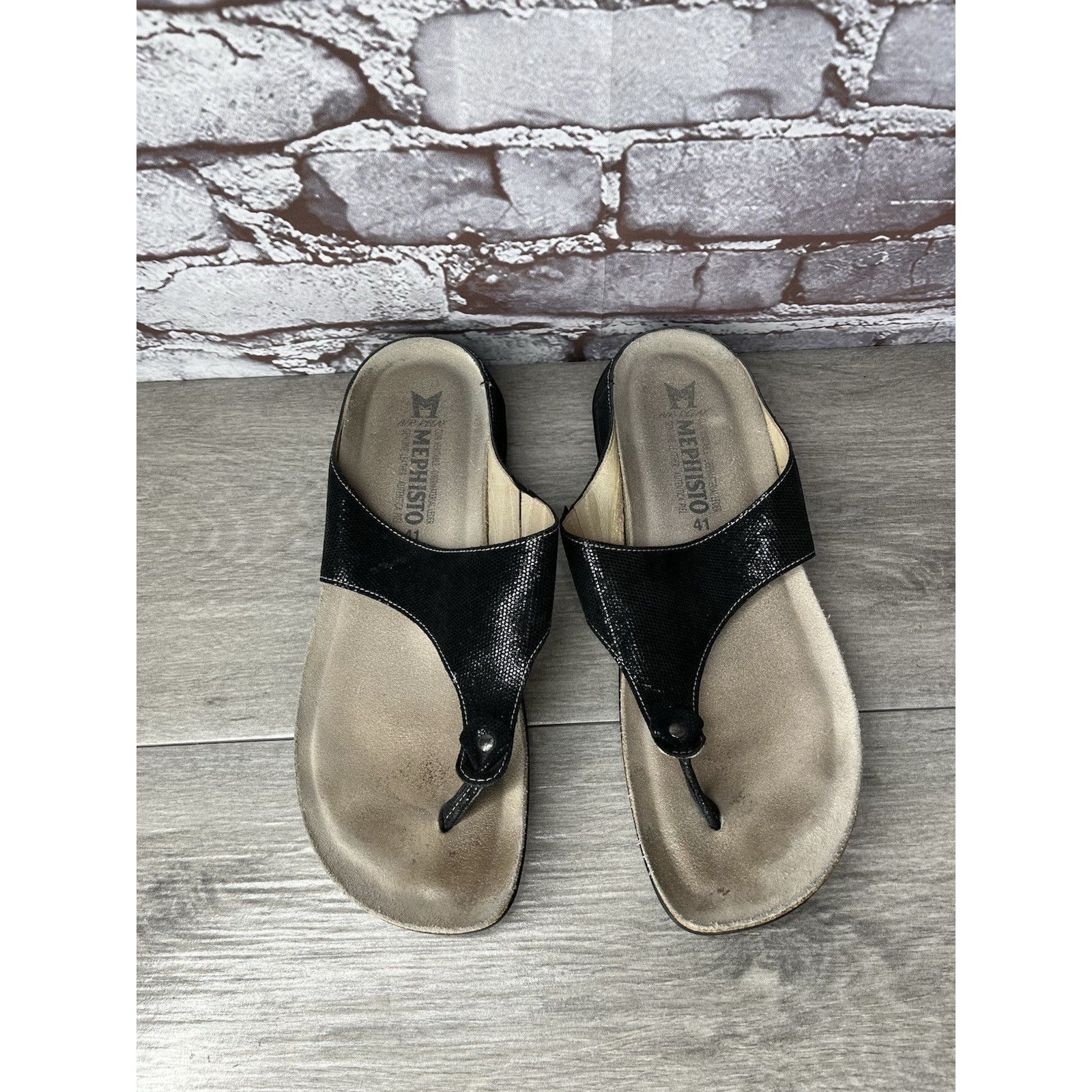 Mephisto Mephisto Agacio Black Leather Thong Slip On Sandals Women’s Size US 10.5 / IT 40.5 - 8 Thumbnail