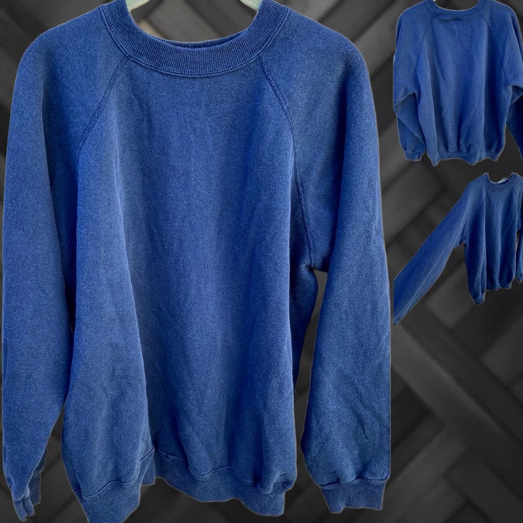 Hanes VINTAGE Hanes Sweatshirt Raglan Blue XL Men Pullover Raglan Sweatshirt Jumper Pullover Size US XL / EU 56 / 4 - 1 Thumbnail