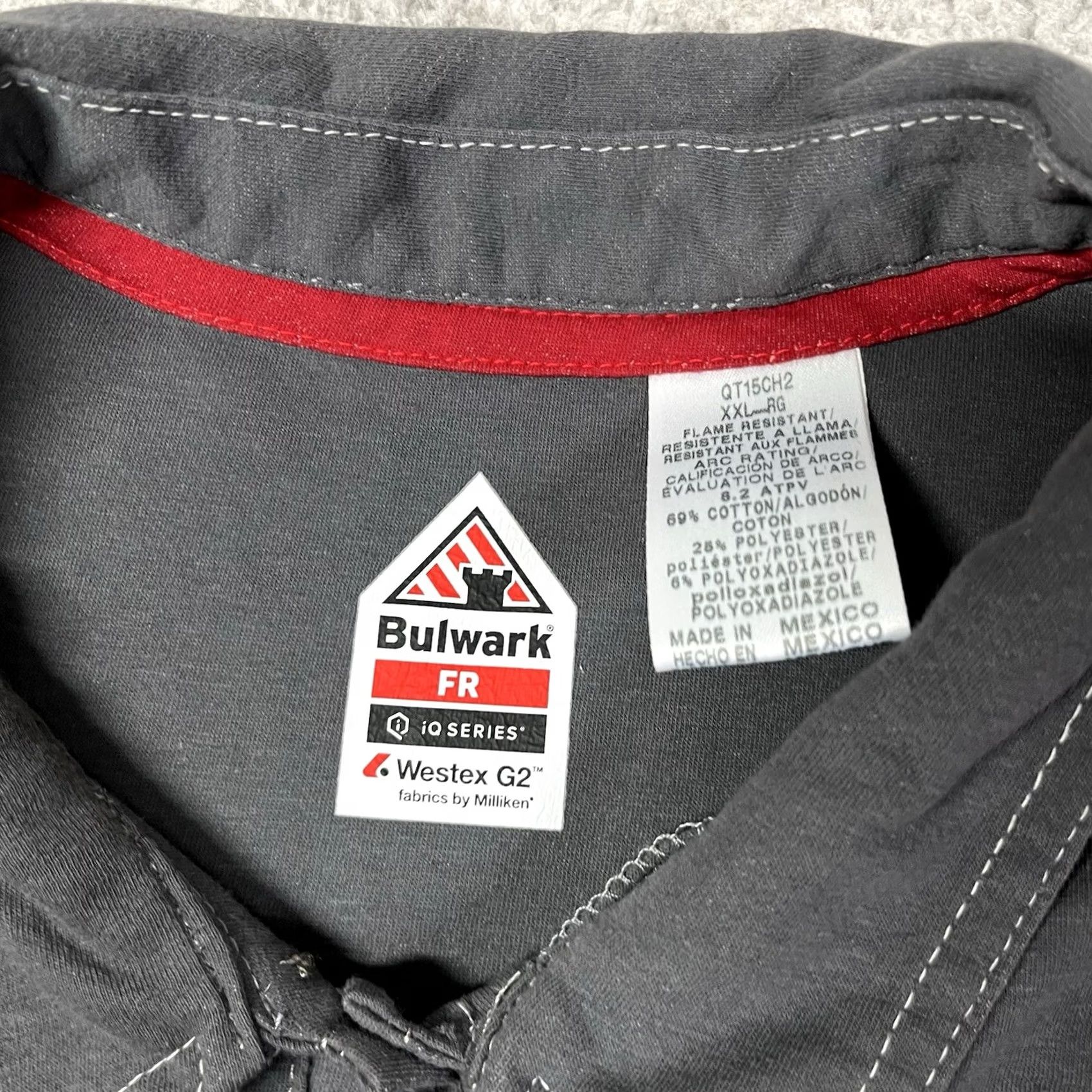 Vintage Bulwark Shirt Mens 2XL Gray Polo Long Sleeve iQ Series CAT 2 Flame Resistant Monterey? Size US XXL / EU 58 / 5 - 2 Thumbnail