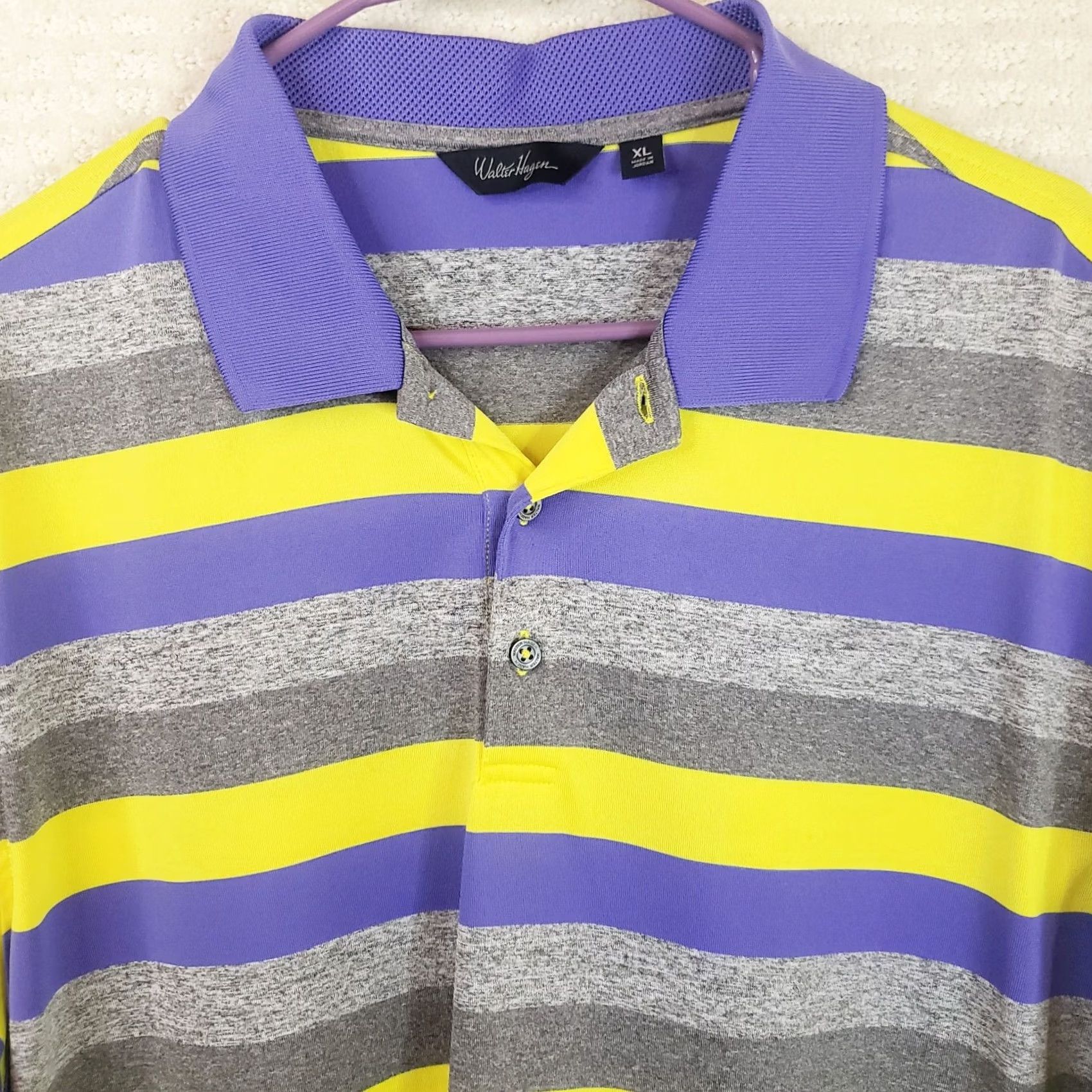 Vintage Walter Hagen Shirt Mens XL Purple Yellow Striped Polo Golf Casual Short Sleeve Size US XL / EU 56 / 4 - 3 Thumbnail