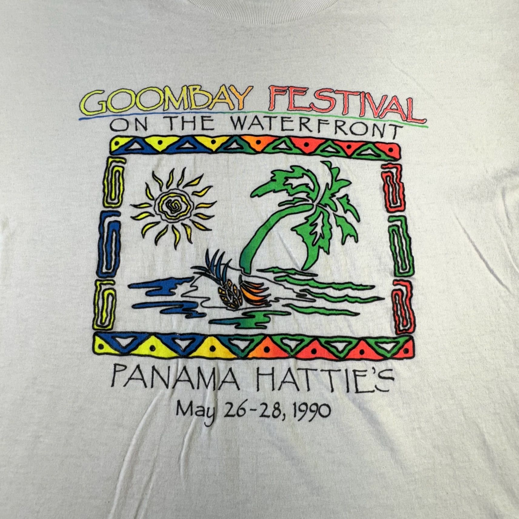 Vintage VINTAGE 1990s Goombay Festival T-Shirt Mens Large Cotton White Tropical Festival Graphic Print 90s Size US L / EU 52-54 / 3 - 2 Thumbnail