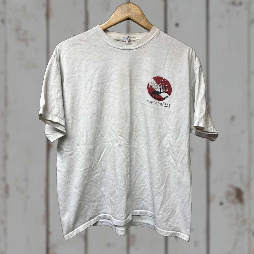 AQUA VINTAGE Yazbek T-Shirt Short Sleeve XL White Cotton Men Aqua Safari Palace Reef Cozumel Mexico Size US XL / EU 56 / 4 - 1 Thumbnail
