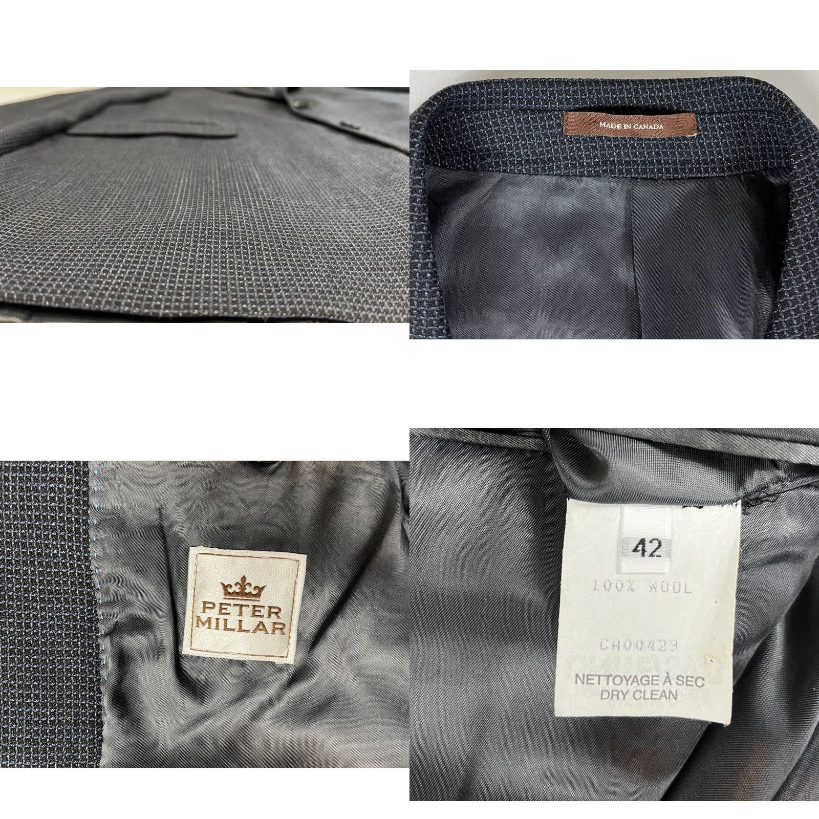 Peter Millar Peter Millar Blazer 42 Charcoal Wool Single-Breasted Two-Button Mens Jacket Coat Sports Coat Check Vintage/Designer Jacket Size 42R - 8 Thumbnail