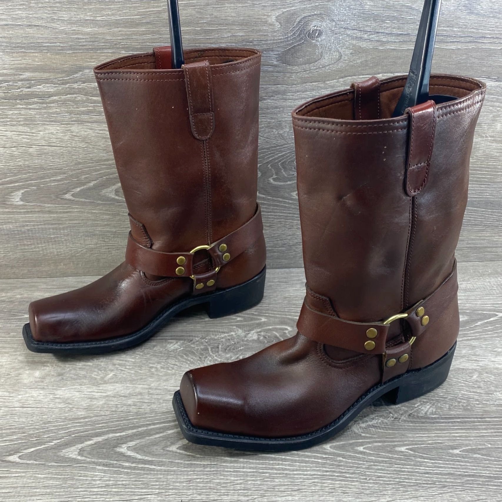 Vintage VINTAGE Texas Steer Mens 9 D Brown Leather Square Toe Harness Biker Boots Size US 9 / EU 42 - 5 Thumbnail