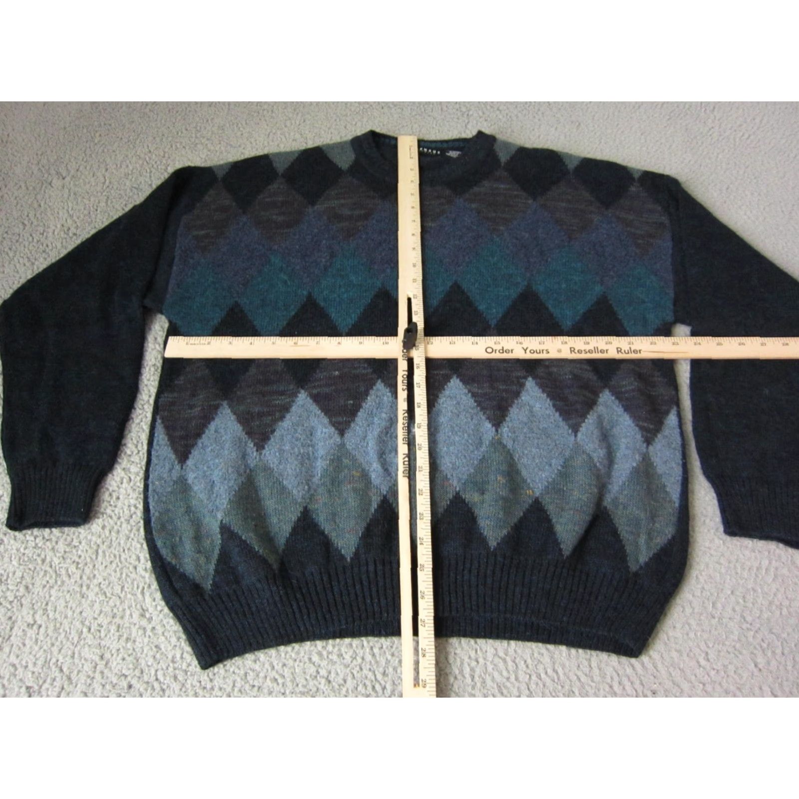 Vintage VINTAGE Consensus Sweater Mens Pullover Knit Crew Neck Argyle Blue Wool Alpaca 90s L Size US L / EU 52-54 / 3 - 6 Thumbnail