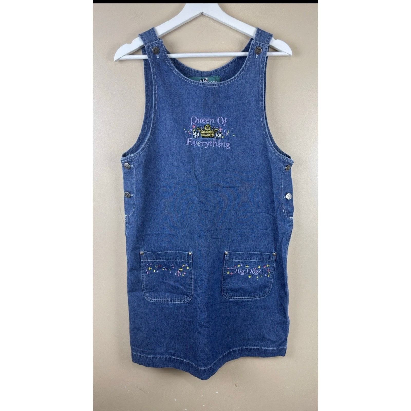 Big Dogs Vintage Big Dog Denim Embroidered Overall Dress Women 18/20 Size XXL / US 16-18 / IT 52-54 - 1 Thumbnail