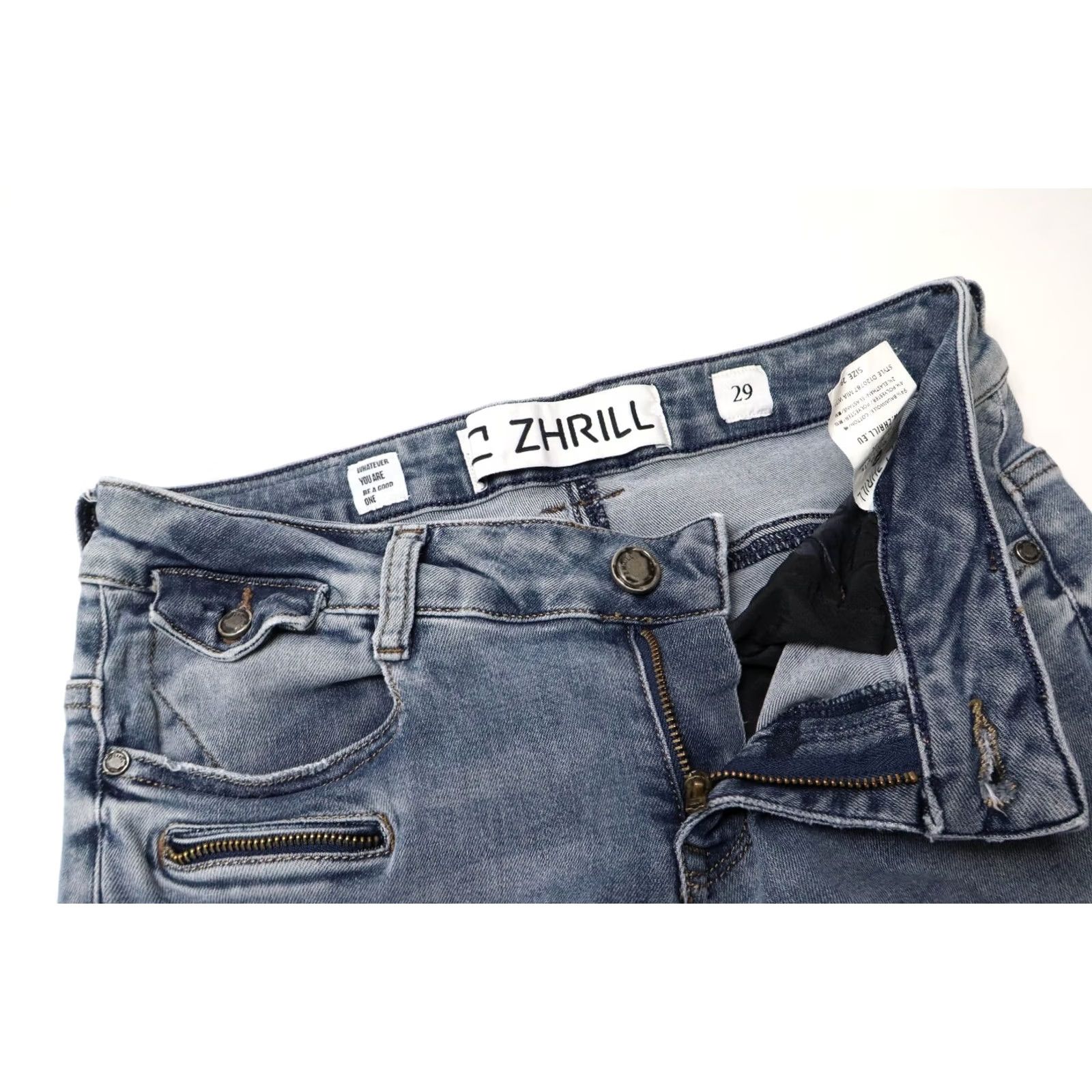 Denime ZHRILL Jeans Women's W29 Blue Denim Faded Whiskers Zip Fly Stretched Slim Fit Size 29" - 4 Thumbnail