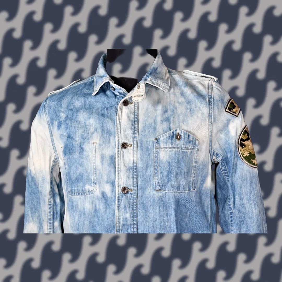Diesel Diesel Jacket Denim Military Men's M Distressed Chore Coat Style Button Closure Blue 100% Cotton Regular Size M Jacket Mens Denim Jacket Size US M / EU 48-50 / 2 - 1 Thumbnail