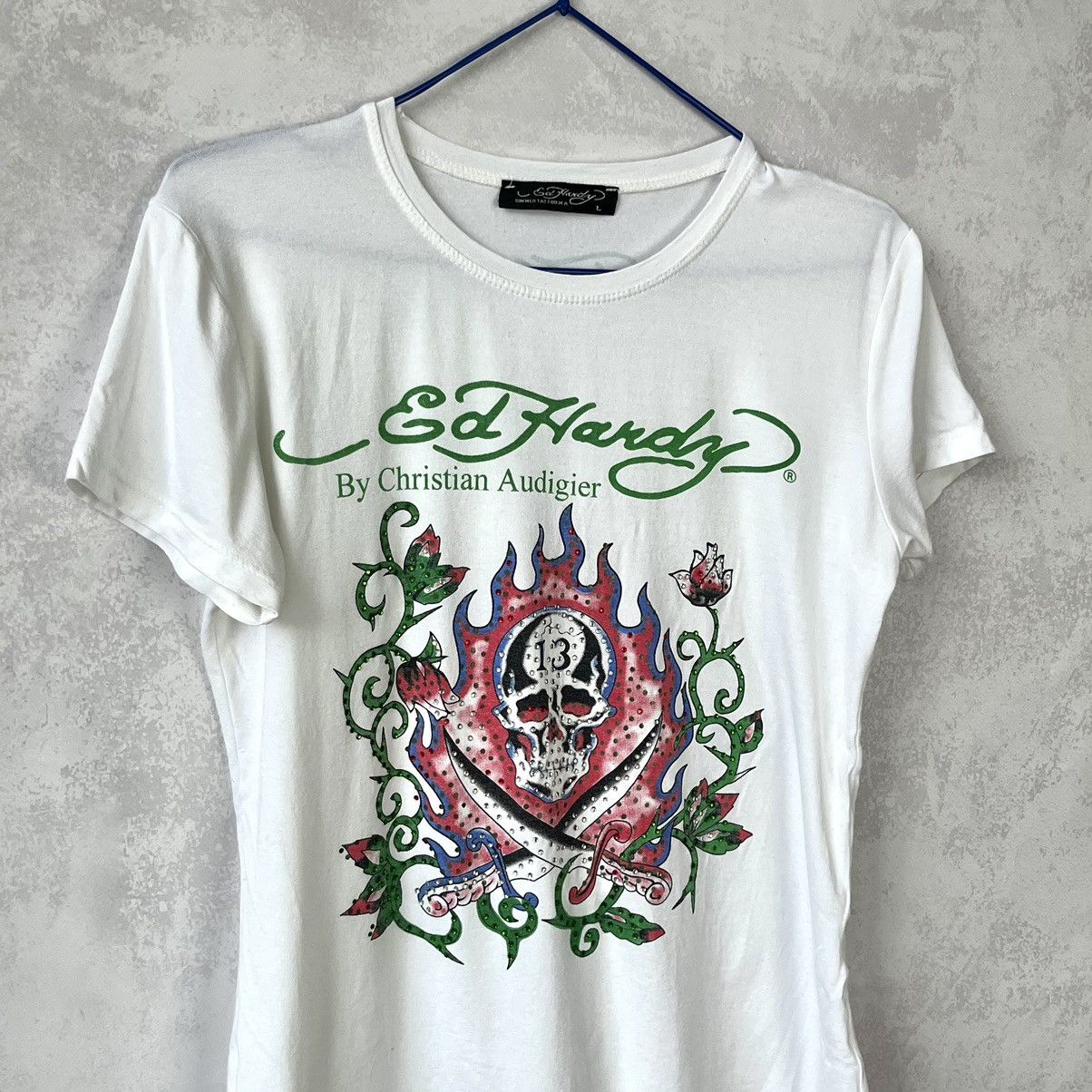 Christian Audigier × Ed Hardy × Vintage Ed Hardy big logo Swarovski Tee shirt 90s Size M / US 6-8 / IT 42-44 - 2 Thumbnail