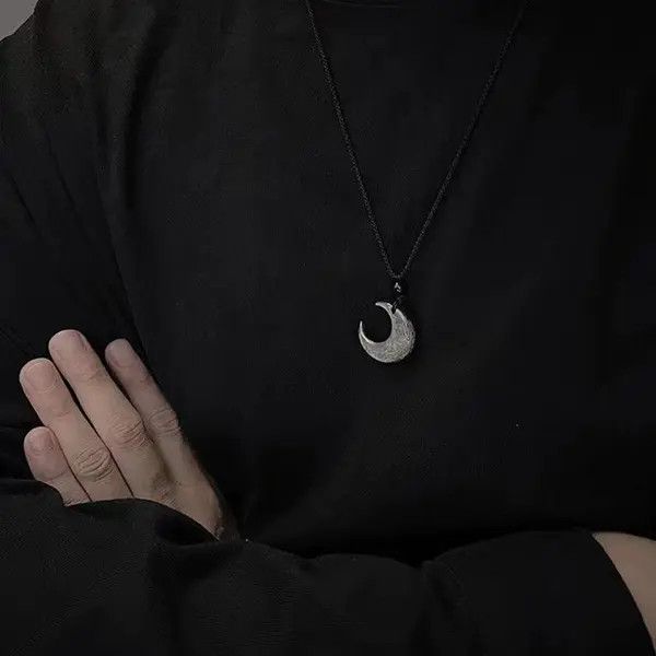 Jewelry Black Crescent Moon Pendant Necklace, Adjustable Cord Size ONE SIZE - 1 Thumbnail