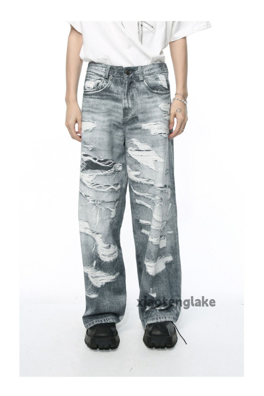 Jean × Vintage washed faded skate hiphop pattern damaged baggy jeans Size US 30 / EU 46 - 7 Thumbnail