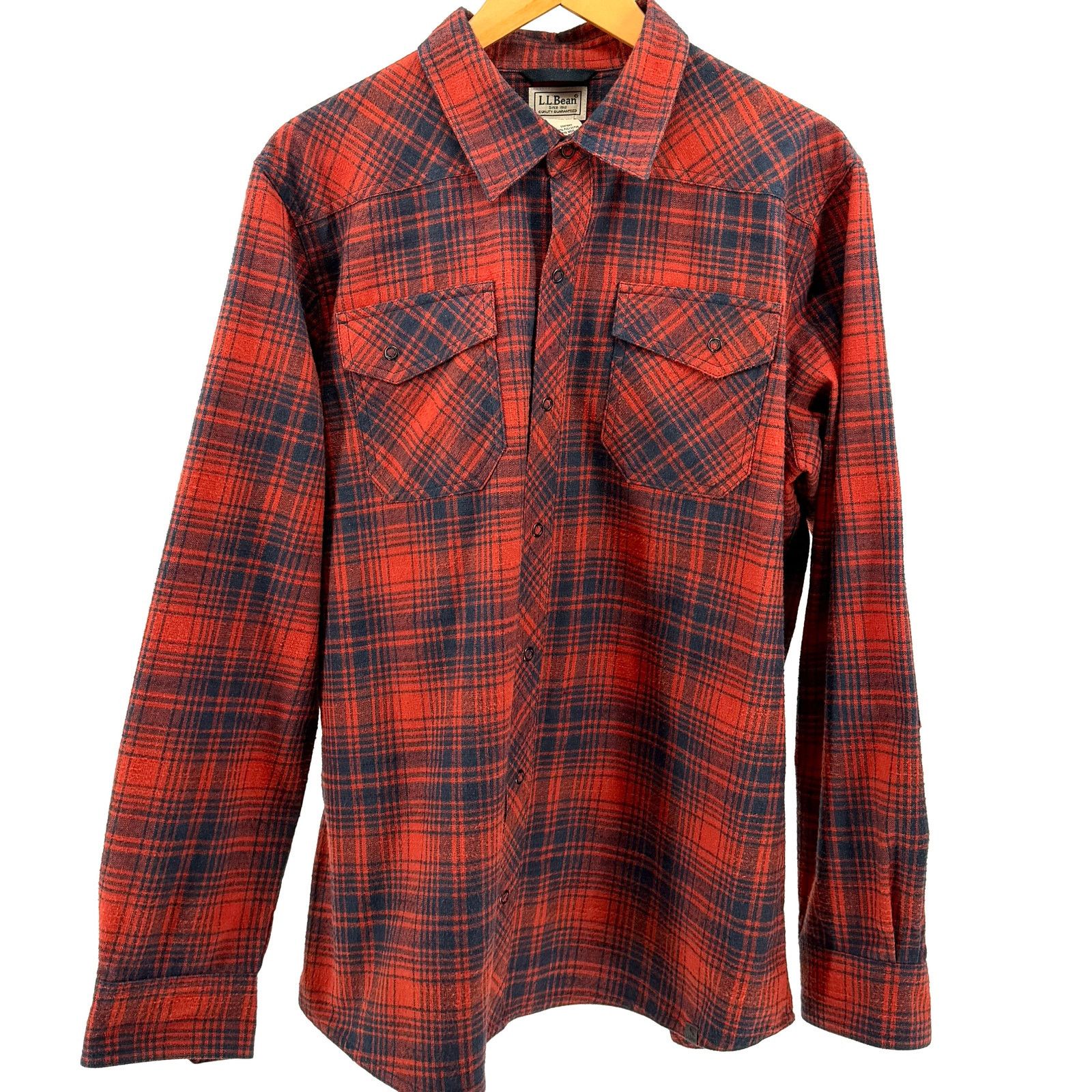 L.L. Bean Red Navy Plaid Snap Front Flannel Shirt Size US L / EU 52-54 / 3 - 1 Thumbnail
