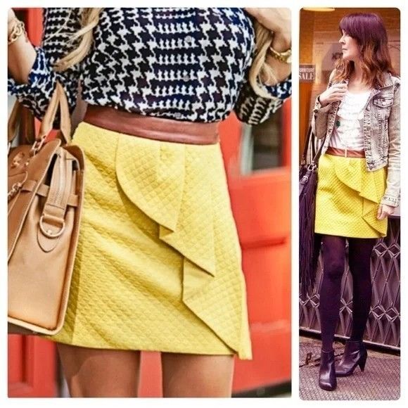 Anthropologie Anthropologie HD in Paris 6 Lemon Yellow Petal Skirt Mini Qu Size 28" / US 6 / IT 42 - 1 Thumbnail