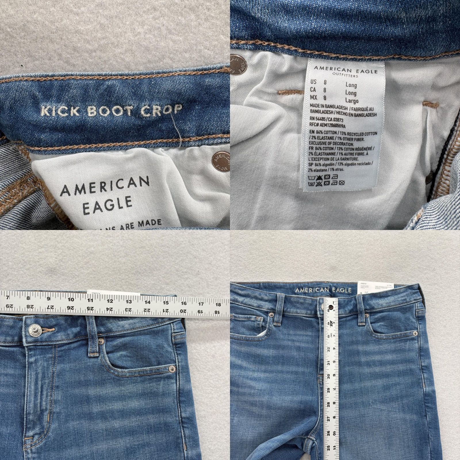 American Eagle Outfitters American Eagle Outfitters Kick Boot Crop Jeans Womens 8 Long Blue High Rise Stretch Raw Hem Denim Size 30" / US 8 / IT 44 - 8 Thumbnail