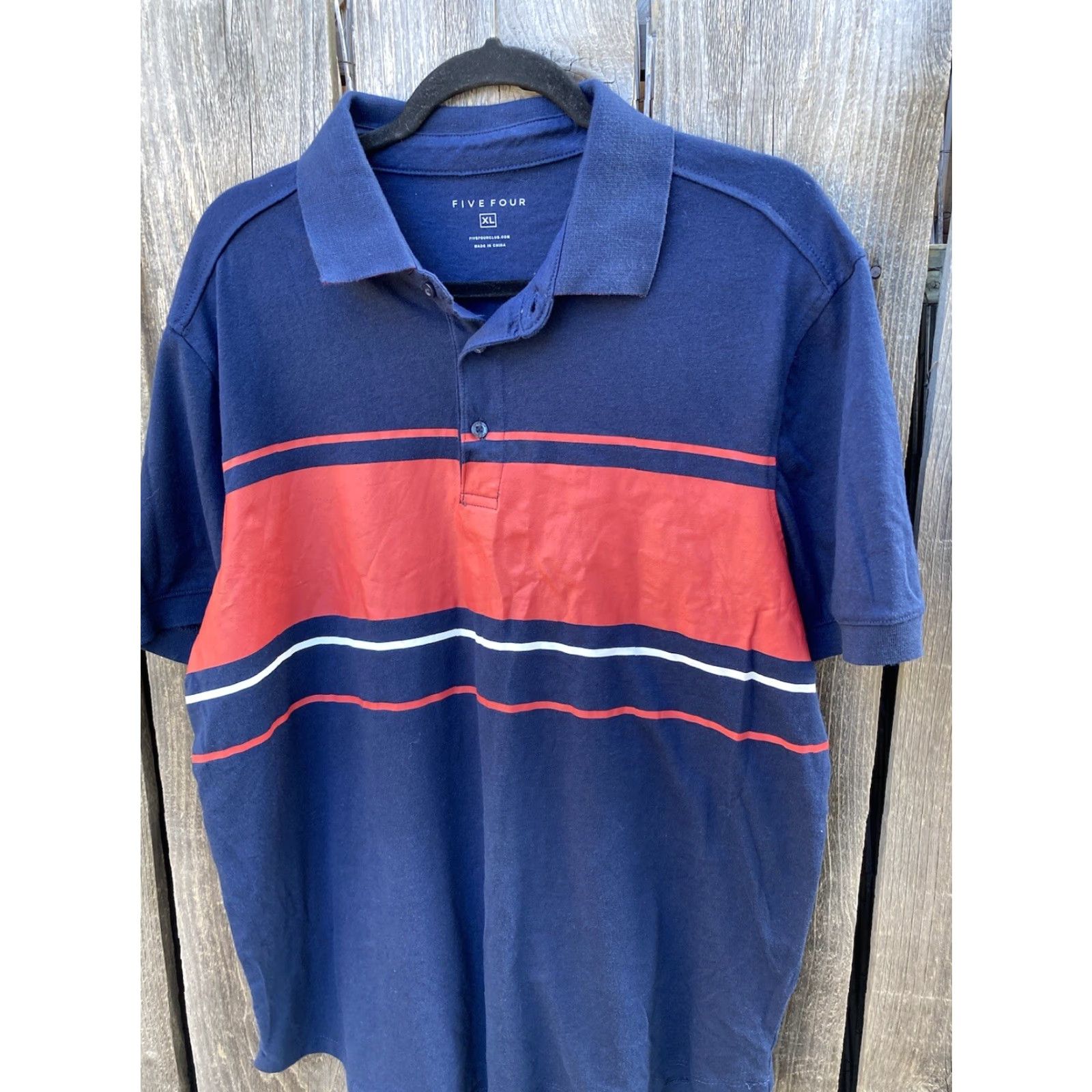 Vintage Five Four Navy Blue Striped Golf Polo XL Cotton Button Stretch Light City Shirt Men Size US XL / EU 56 / 4 - 4 Thumbnail