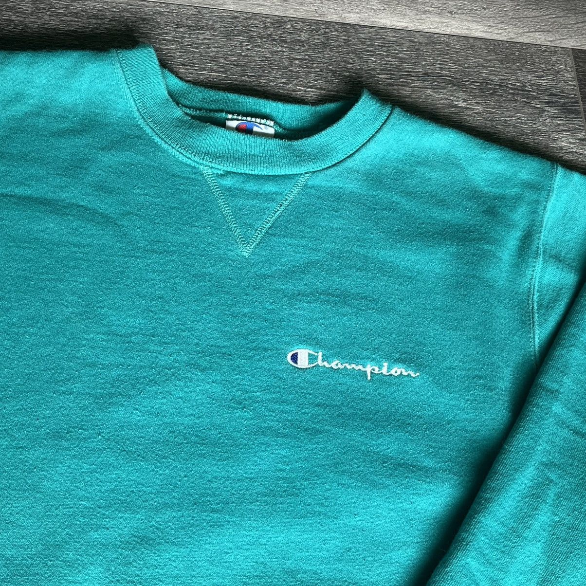 Champion Vintage 1990s Champion Basic Small Logo Turquoise Crewneck Size US M / EU 48-50 / 2 - 2 Thumbnail