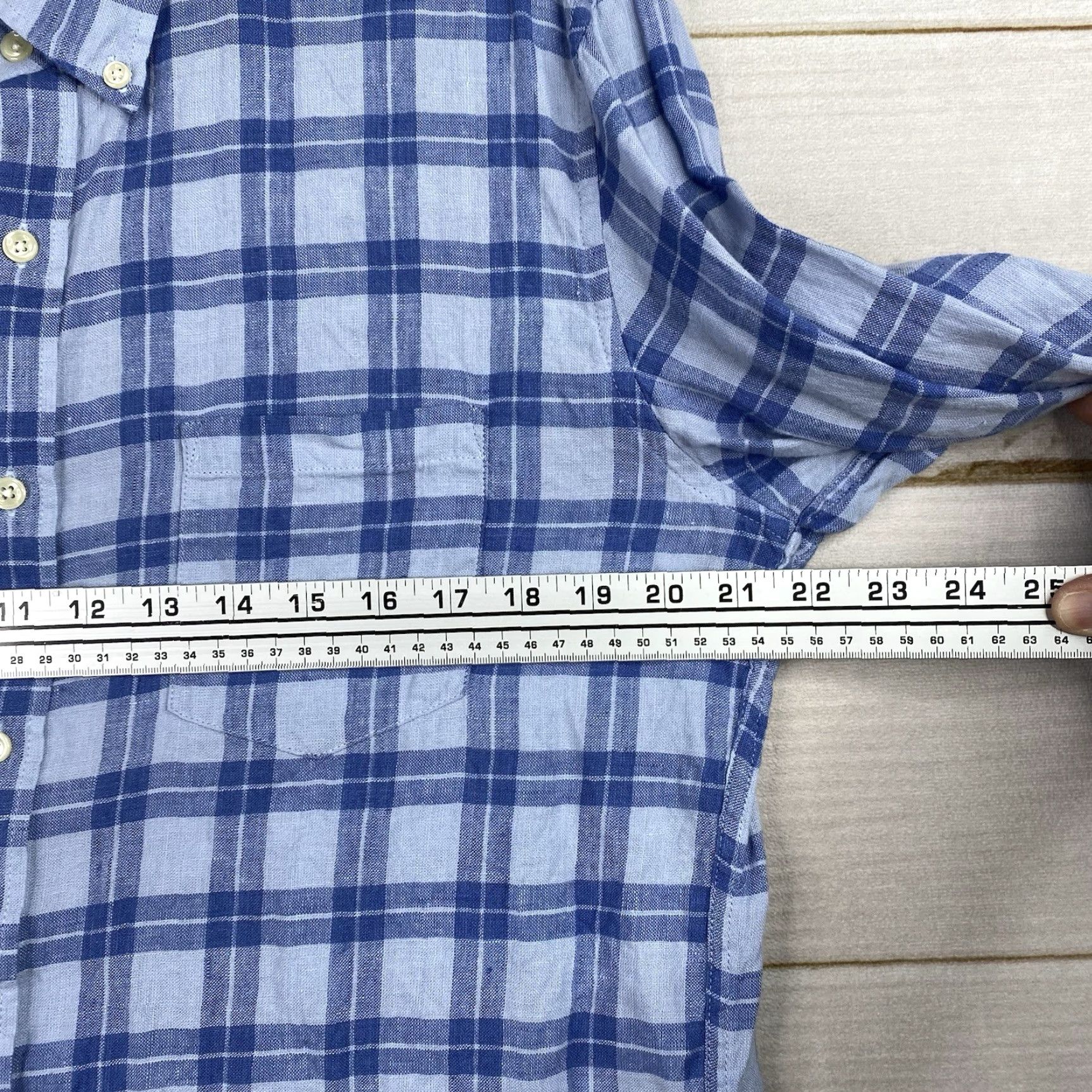 J.Crew J. Crew Shirt Mens L Slim Fit Blue Plaid Linen Blend Button Down Dress Shirt L Blue Slim Fit Comfort Casual Workwear Size 42R - 3 Thumbnail