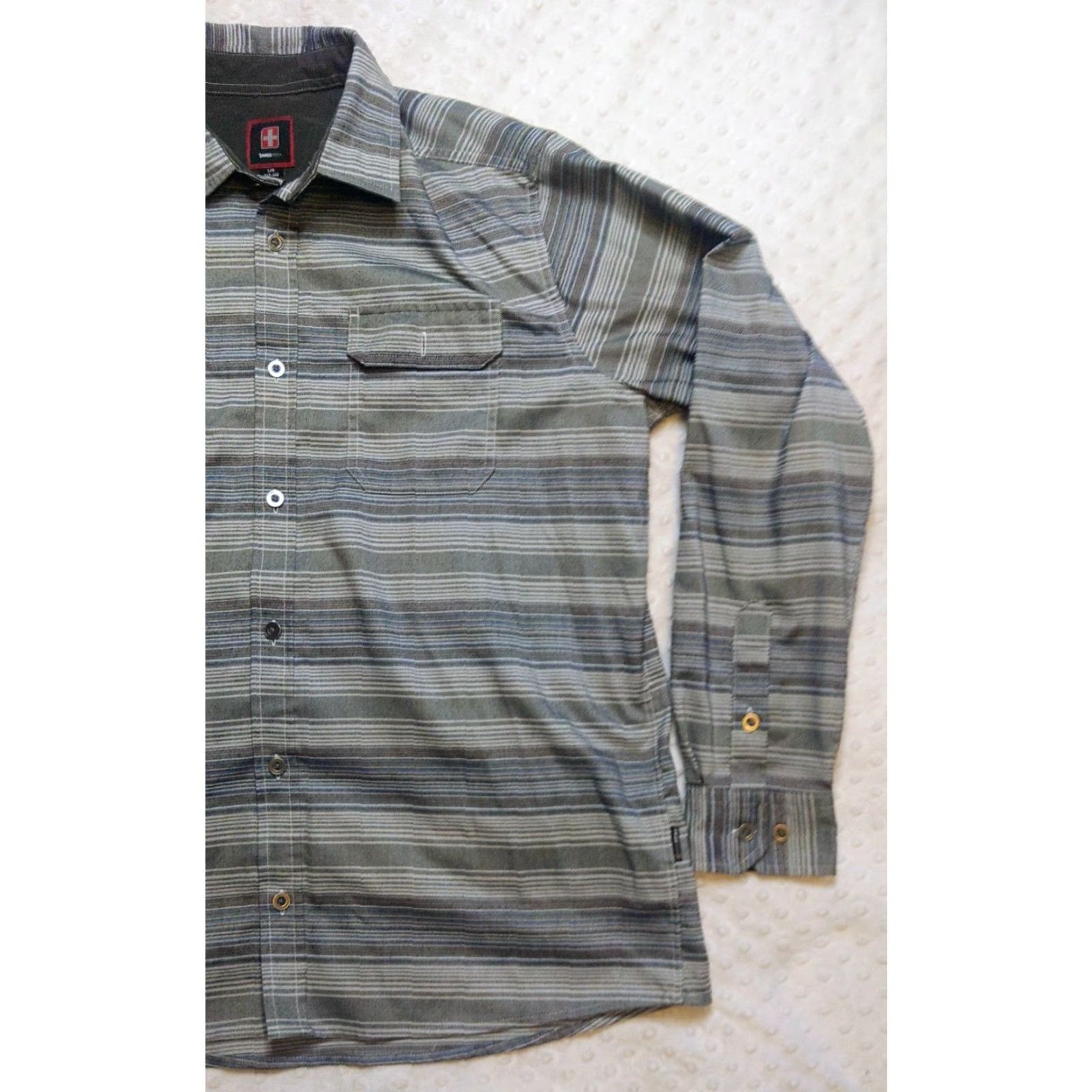 Vintage Swiss Tech Mens Shirt Large 42-44 Button Up Long Sleeve Gray Striped Casual Classic Outdoors Men L Gray Striped Button-Up Shirt Size US L / EU 52-54 / 3 - 2 Thumbnail