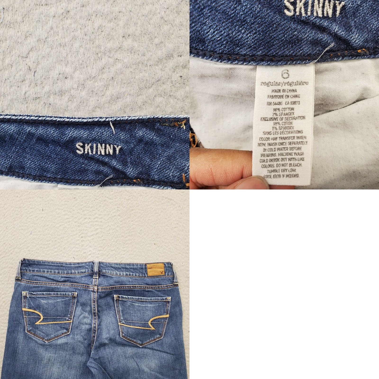American Eagle Outfitters American Eagle Outfitters Skinny Jeans Womens 6 Blue Denim Stretch Whiskered Size 28" / US 6 / IT 42 - 8 Thumbnail