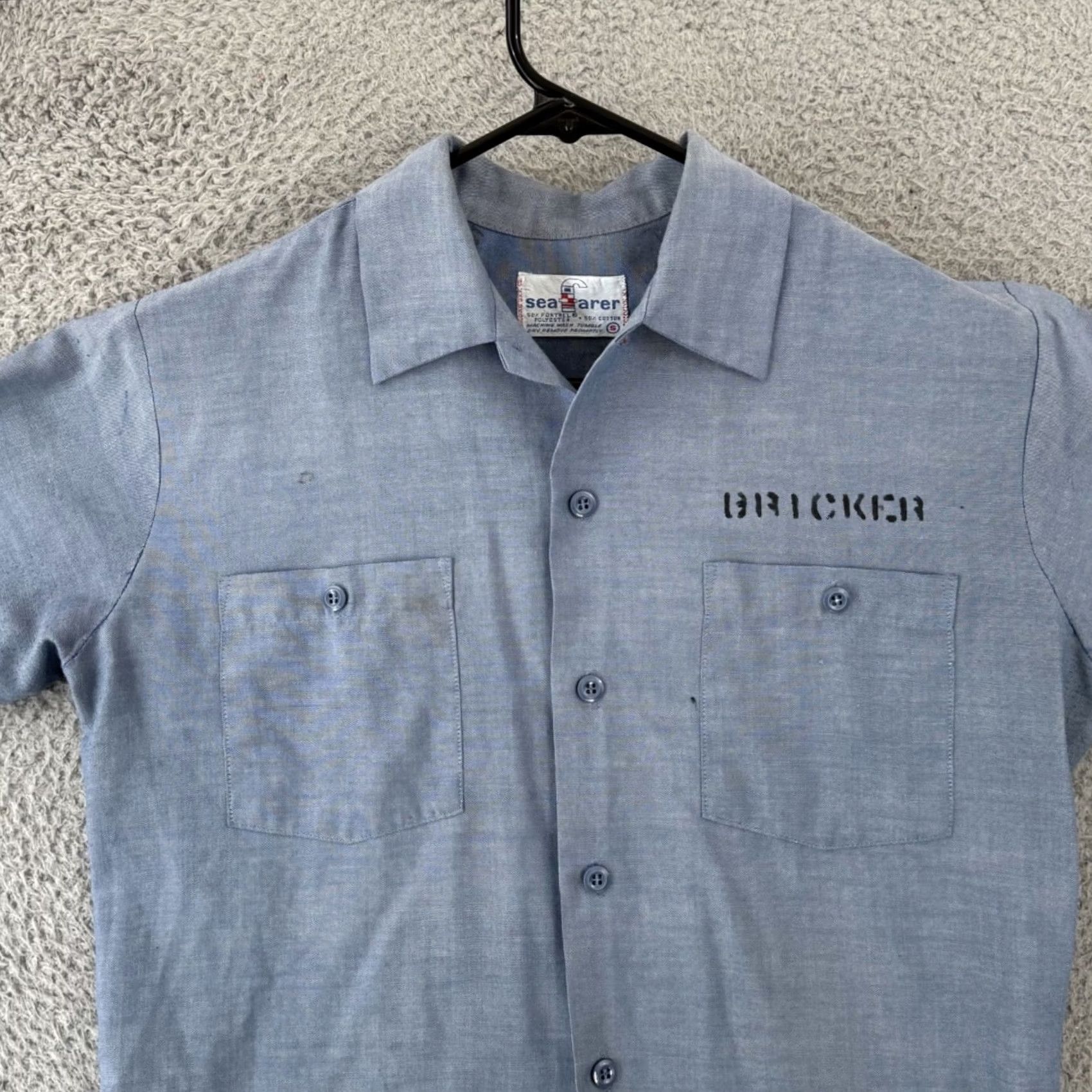 Vintage VINTAGE Seafarer Shirt Mens Small Chambray Button Up 60s USA Navy Seafarer Blue Cotton Blend Short Sleeve Size US S / EU 44-46 / 1 - 3 Thumbnail