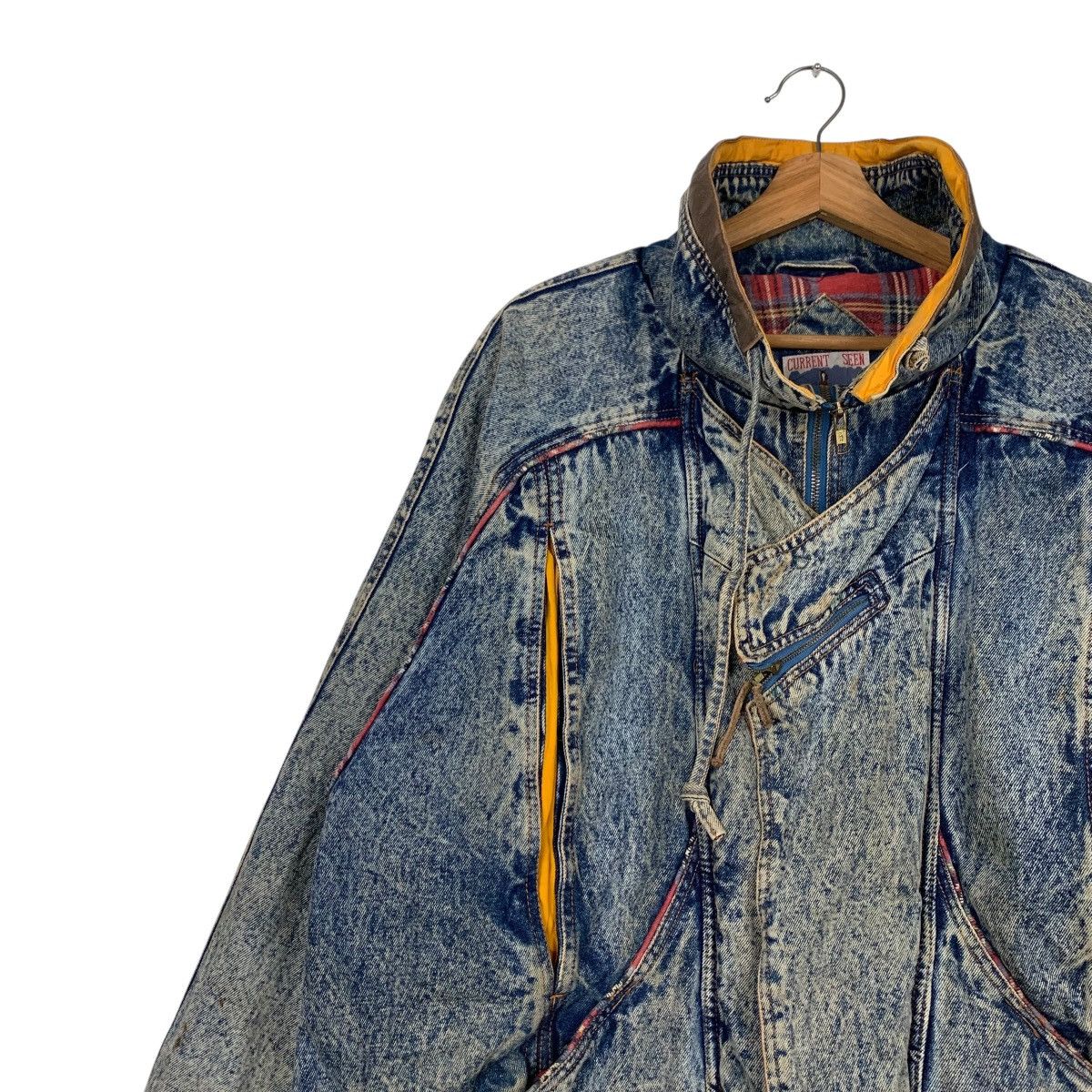 Vintage CURRENT SEEN Tartan Lined Stone Wash Denim Jacket #2175-C96 Size US XXL / EU 58 / 5 - 8 Thumbnail