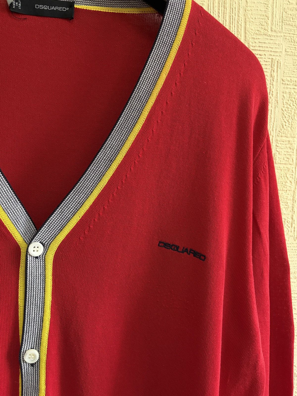 Dsquared2 DSQUARED2 Red V-Neck Cotton Knit Cardigan XL Made In Italy Size US XL / EU 56 / 4 - 7 Thumbnail