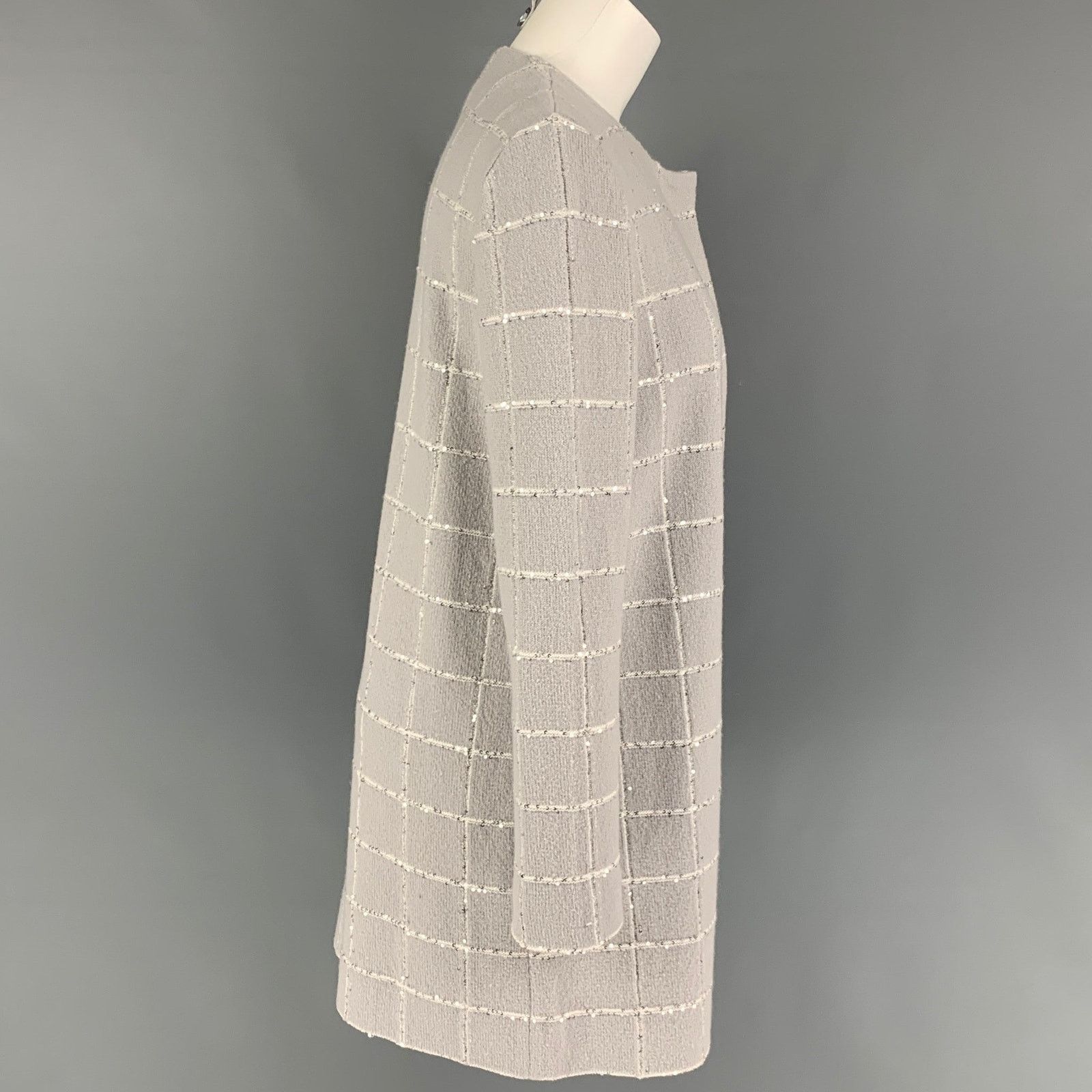 Amina Rubinacci Size 10 Light Gray Wool Blend Knitted Collarless Coat Size L / US 10 / IT 46 - 2 Thumbnail