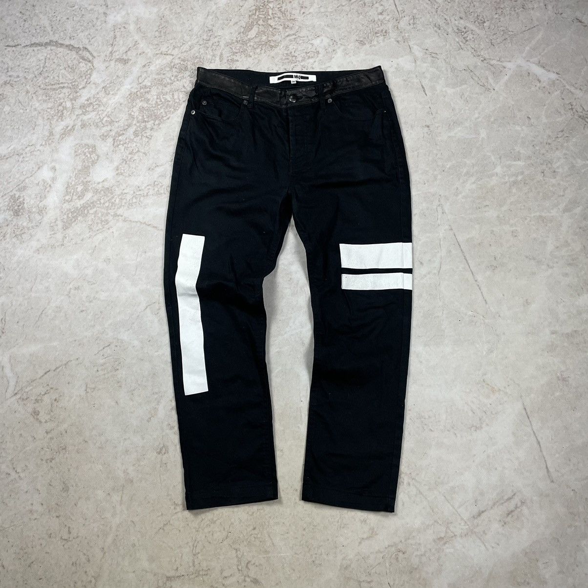 image of Alexander Mcqueen x Mcq White Stripes Tapered Wide Pants in Black, Men's (Size 34)