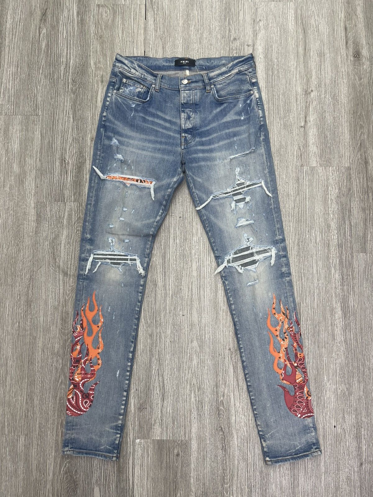 Amiri Amiri Flame Jeans ( Blue/Orange/ Red) Size US 34 / EU 50 - 1 Thumbnail