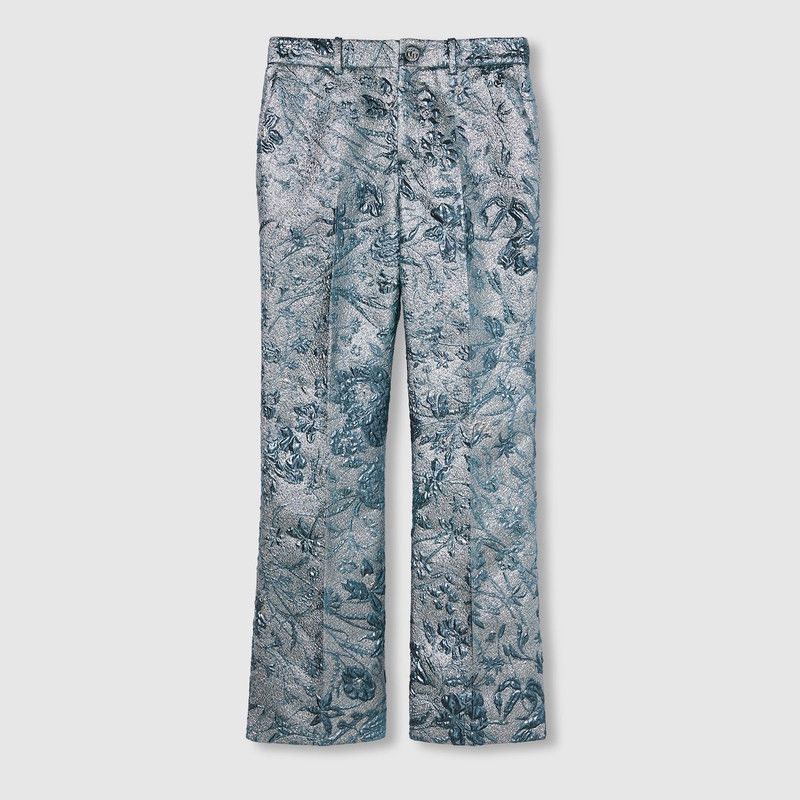 Gucci oc11z1125 Flared Floral Lamé Brocade Pant in Blue Size 26" / US 2 / IT 38 - 1 Thumbnail
