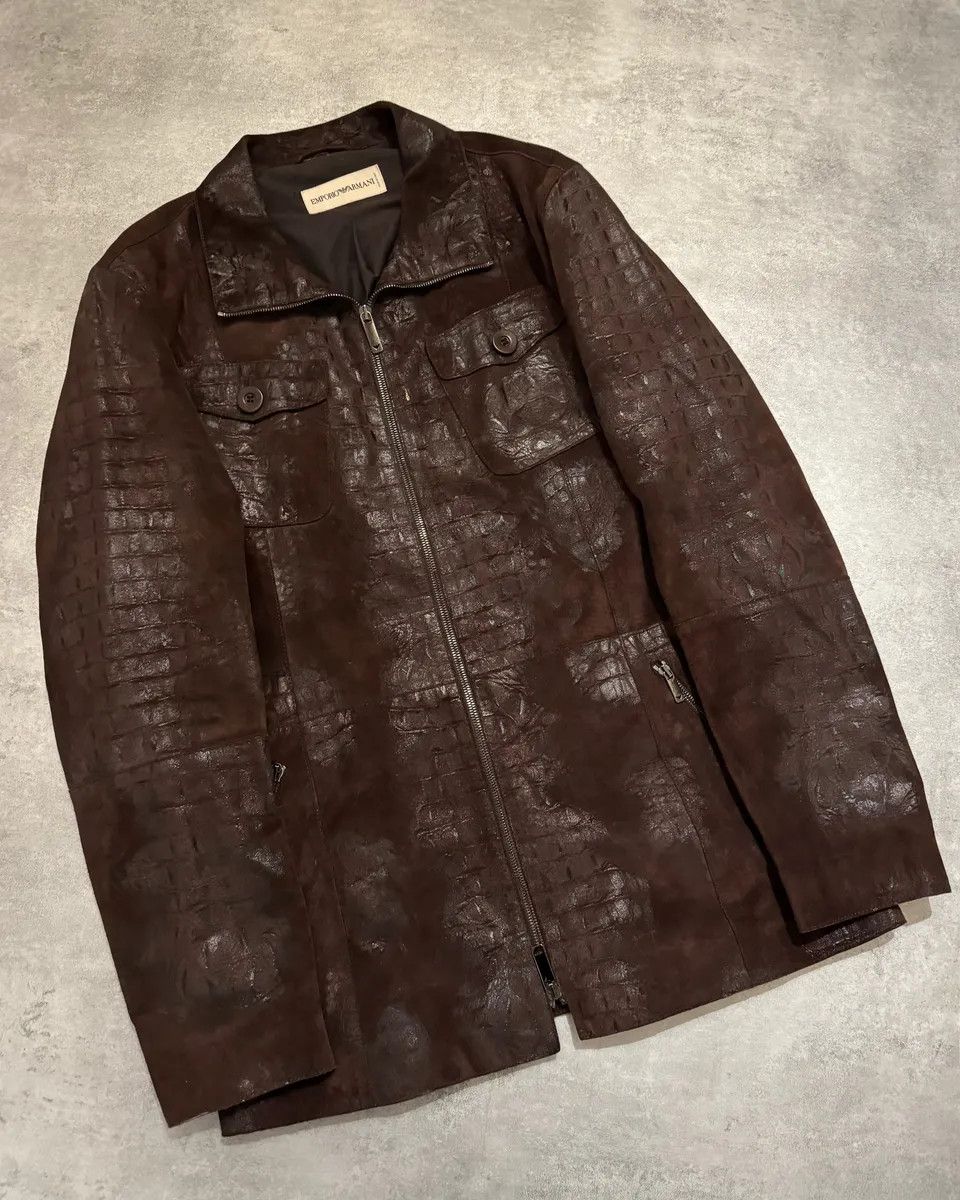 Emporio Armani FW2005 Emporio Armani Brown Crocodile Effect Textured Leather Jacket Size US M / EU 48-50 / 2 - 9 Thumbnail