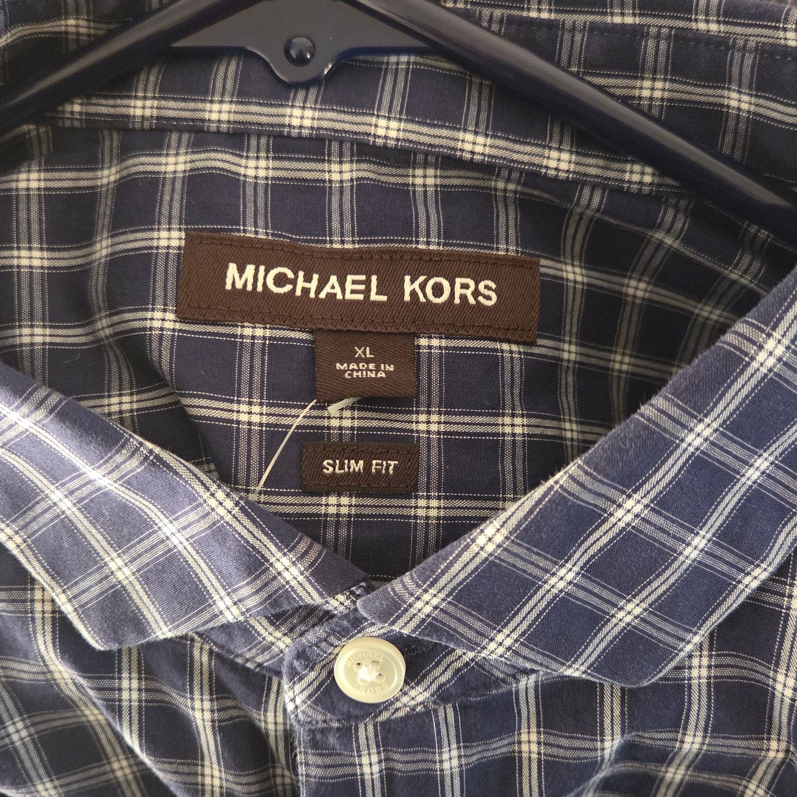 Michael Kors Michael Kors XL Slim Fit Navy Blue Plaid Button Up Shirt Size US XL / EU 56 / 4 - 4 Thumbnail