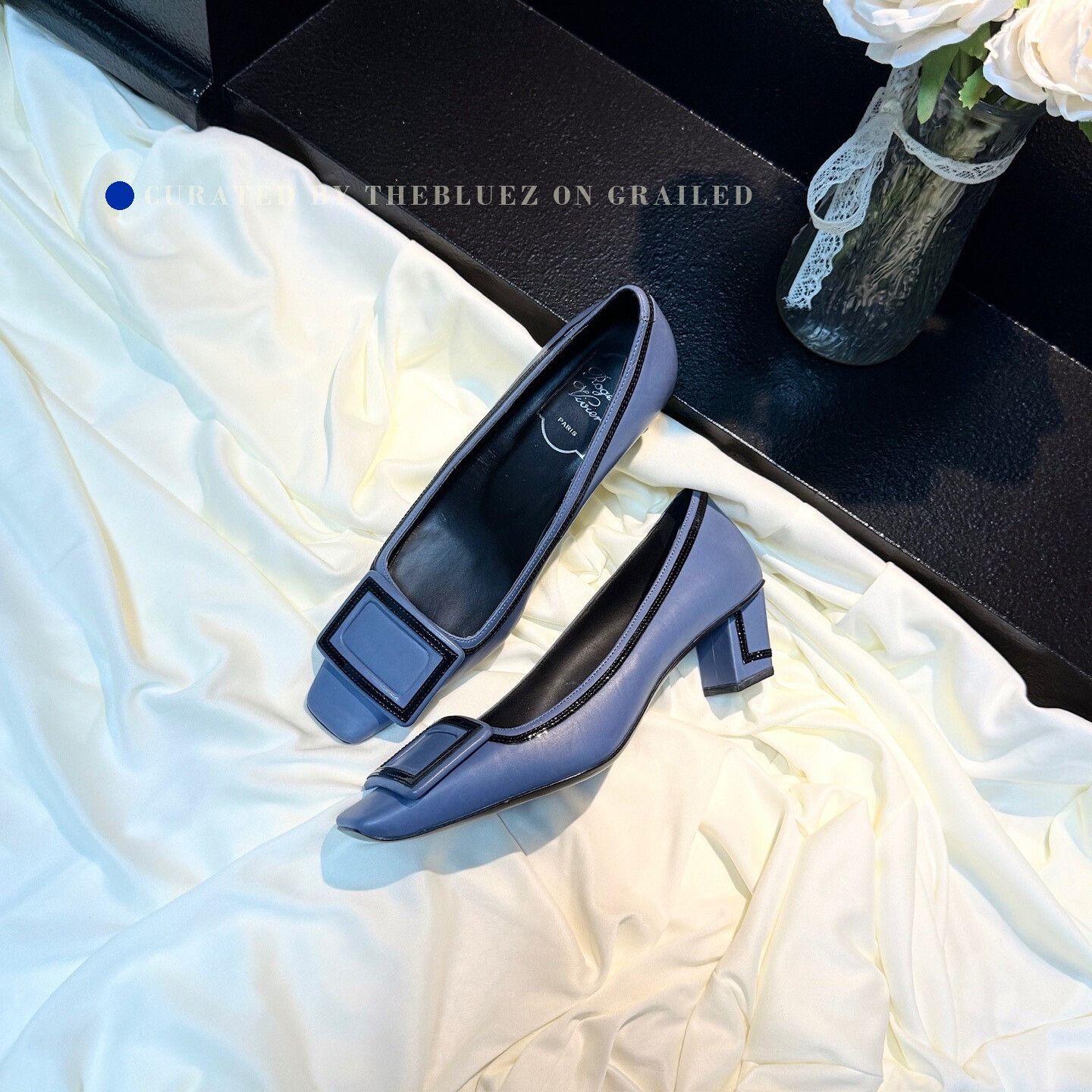 Roger Vivier Roger Vivier Black Blue Square Buckle Heels Size US 5 / IT 35 - 1 Thumbnail