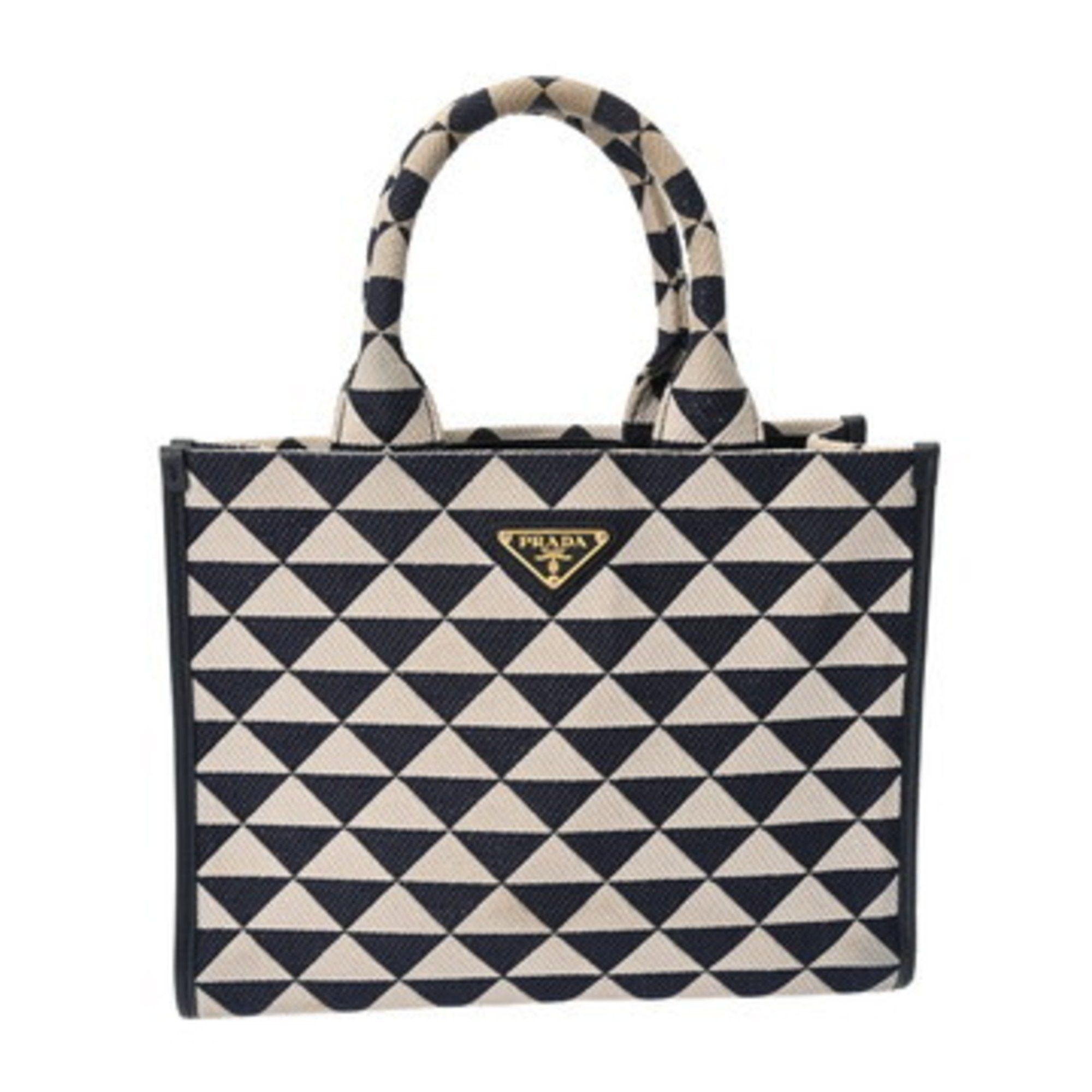 PRADA Triangle Jacquard 2-Way Canvas Tote Bag Navy/White 1BA354 Women's