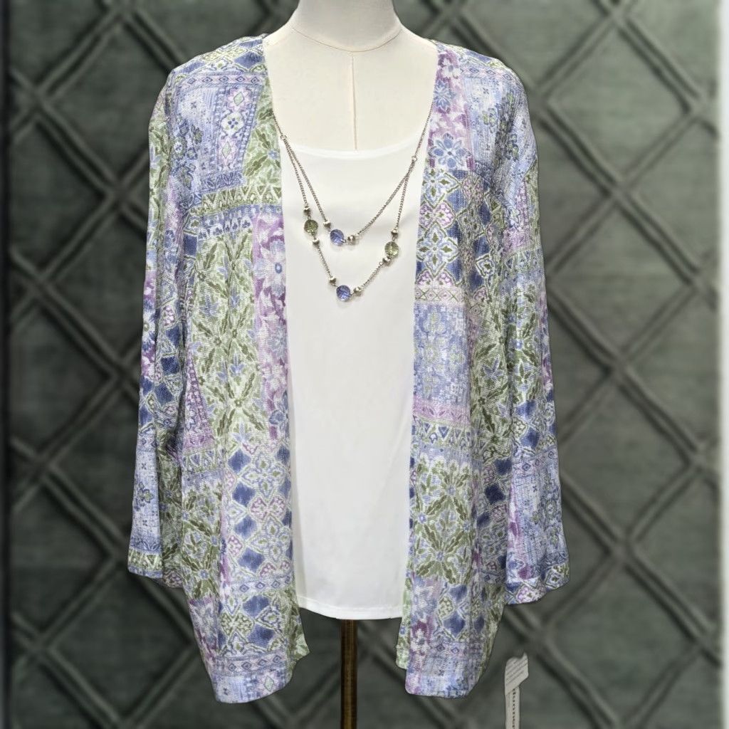 Vintage ALFRED DUNNER Womens XL Cardigan Jacket Multi Patchwork Southampton NWT Necklace Included Geometric Lightweight Spring Summer VINTAGE No Size XL / US 12-14 / IT 48-50 - 1 Thumbnail