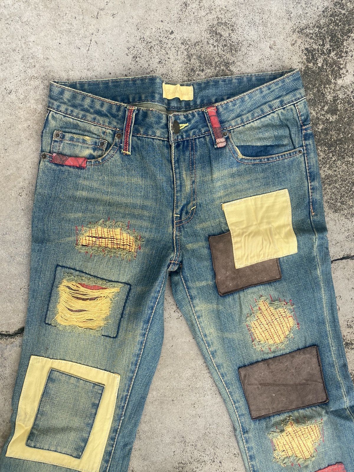If Six Was Nine × Japanese Brand Flare Jeans Bonds & Peace Patchwork Fade Bootcut Size US 31 - 10 Thumbnail