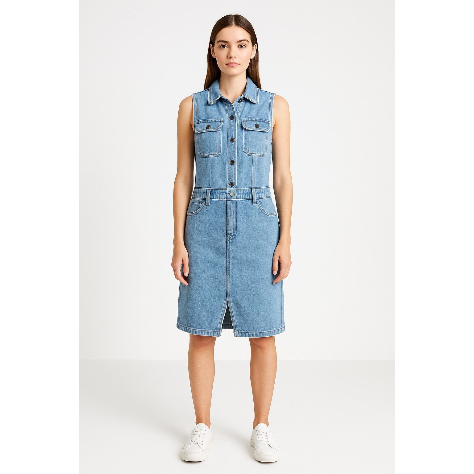 DRIFTER Minimalist Sleeveless Denim Shirt Dress Light Wash Drifter Size M / US 6-8 / IT 42-44 - 1 Thumbnail