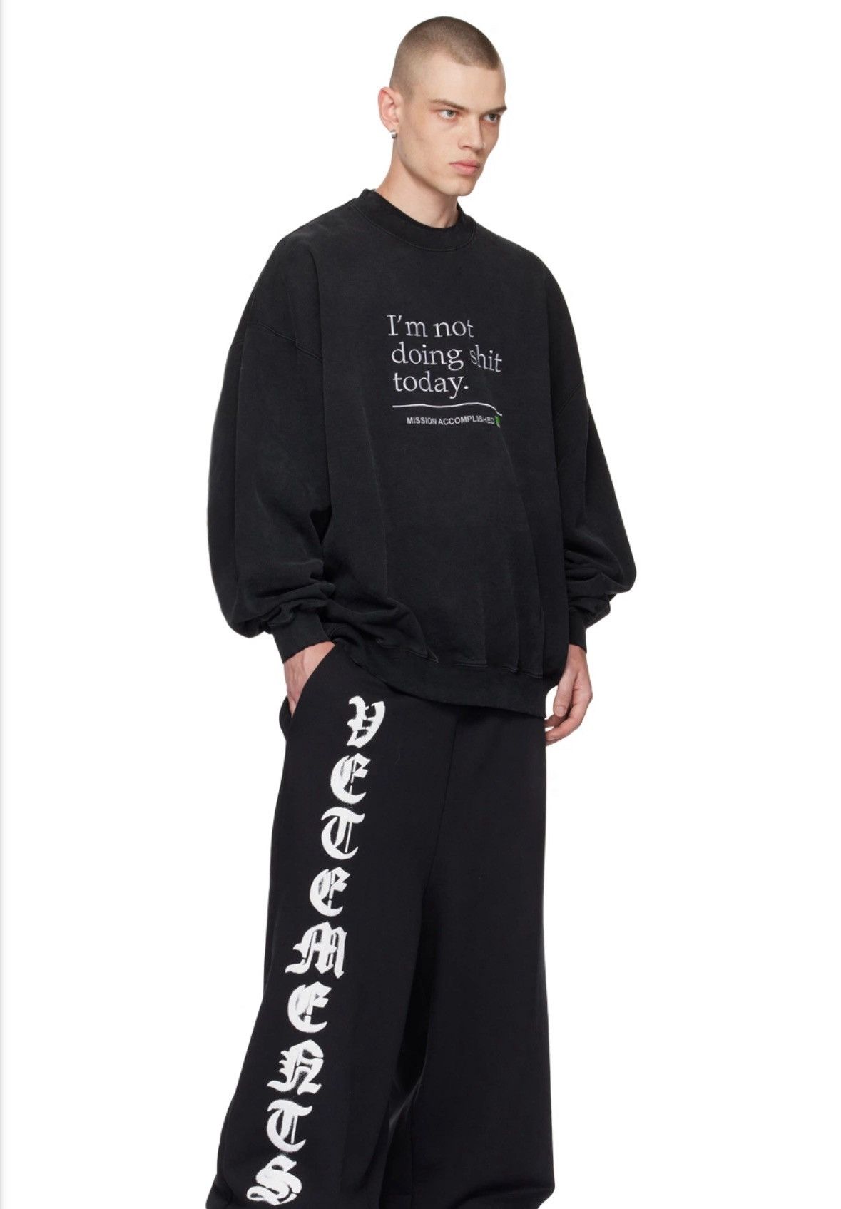 Vetements VETEMENTS Black 'I'm Not Doing Shit Today' Sweatshirt Size US XL / EU 56 / 4 - 3 Thumbnail