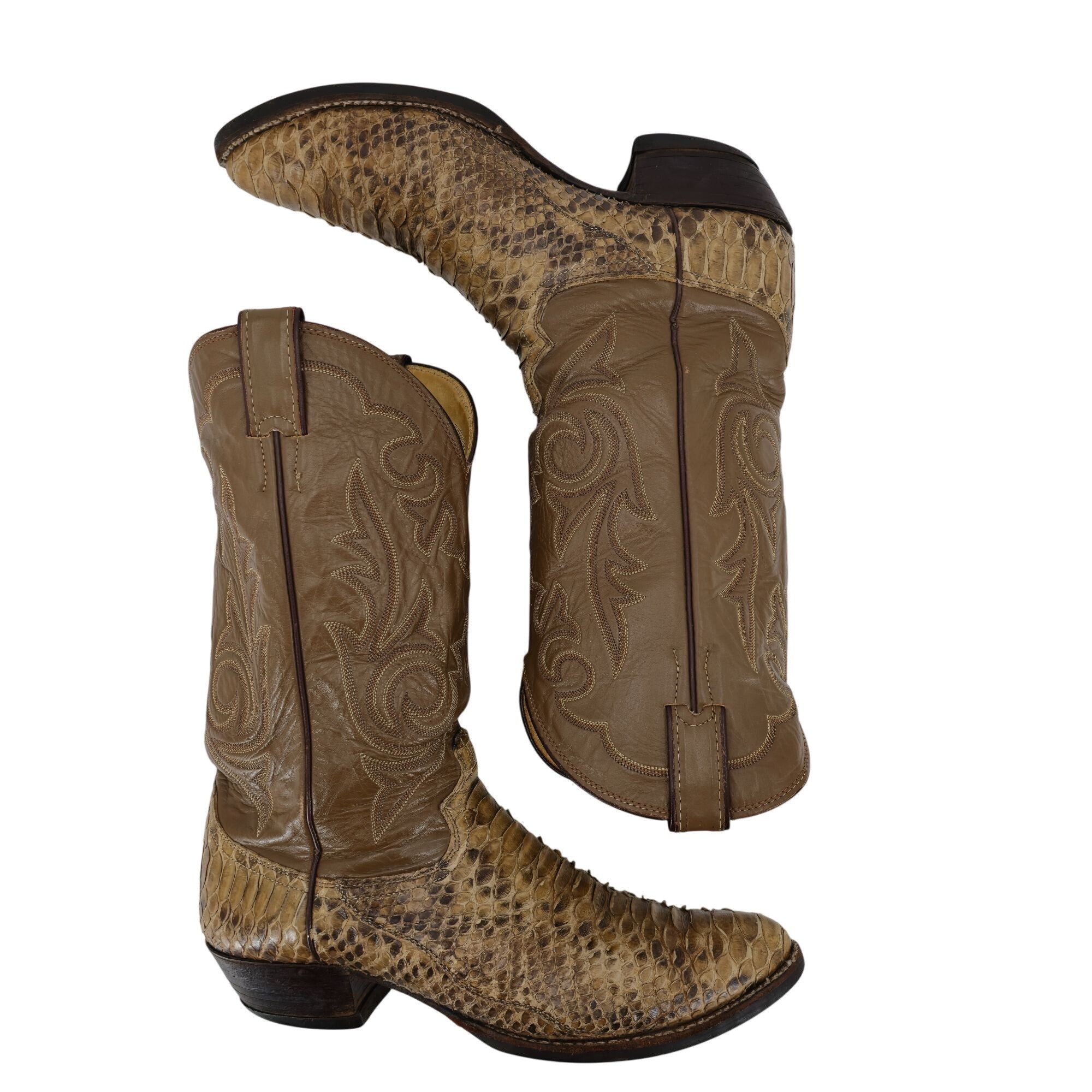 Justin Vintage Exotic Python Snakeskin Justin Mens 11D Brown Cowboy Size US 11 / EU 44 - 8 Thumbnail