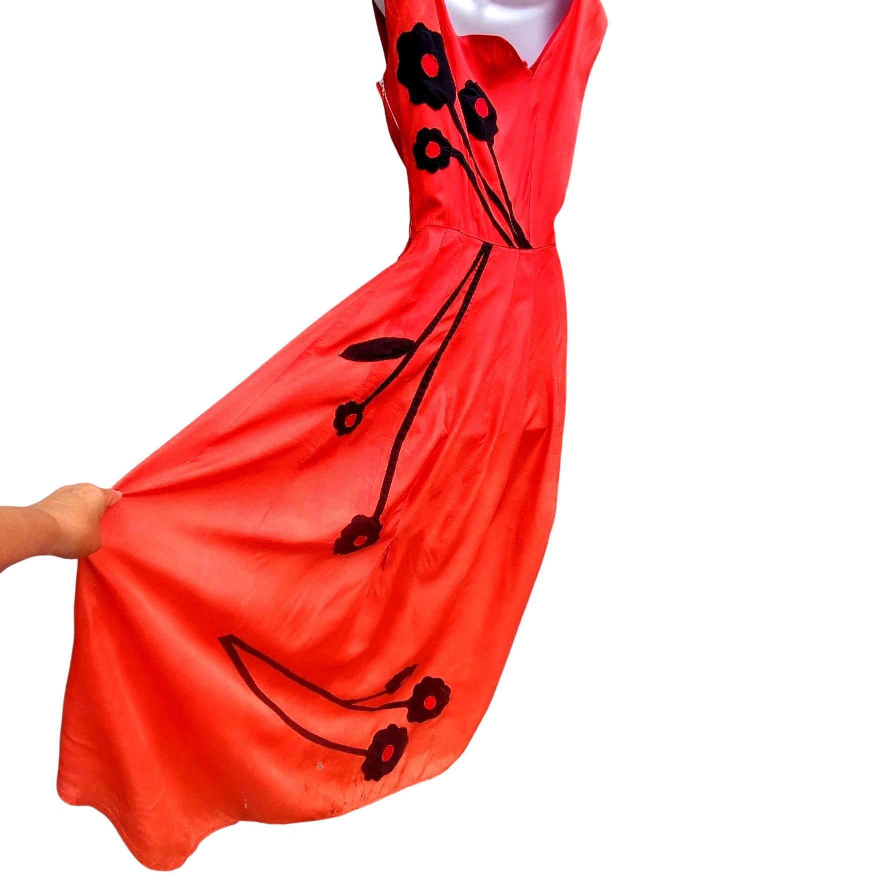 Vintage Vintage 30s Style Red Orange Acetate Maxi Size S Black Appli Size S / US 4 / IT 40 - 8 Thumbnail