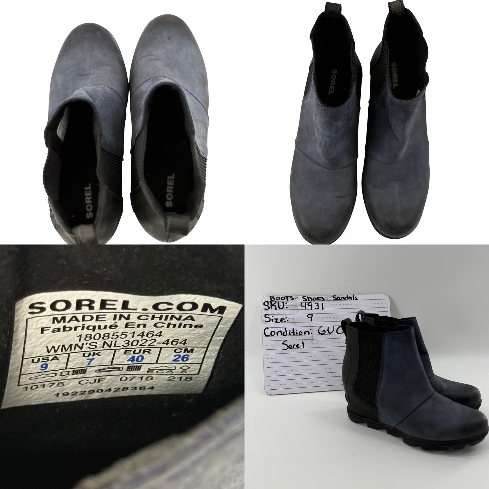 SOREL Sorel Joan of Arctic Wedge II Chelsea Waterproof Bootie - Black/Blue Nubuck, Ankle Rain Boot, Women’s 9 US, Hidden Wedge, Non-Slip Rubber Outsole Size US 10 / IT 40 - 8 Thumbnail
