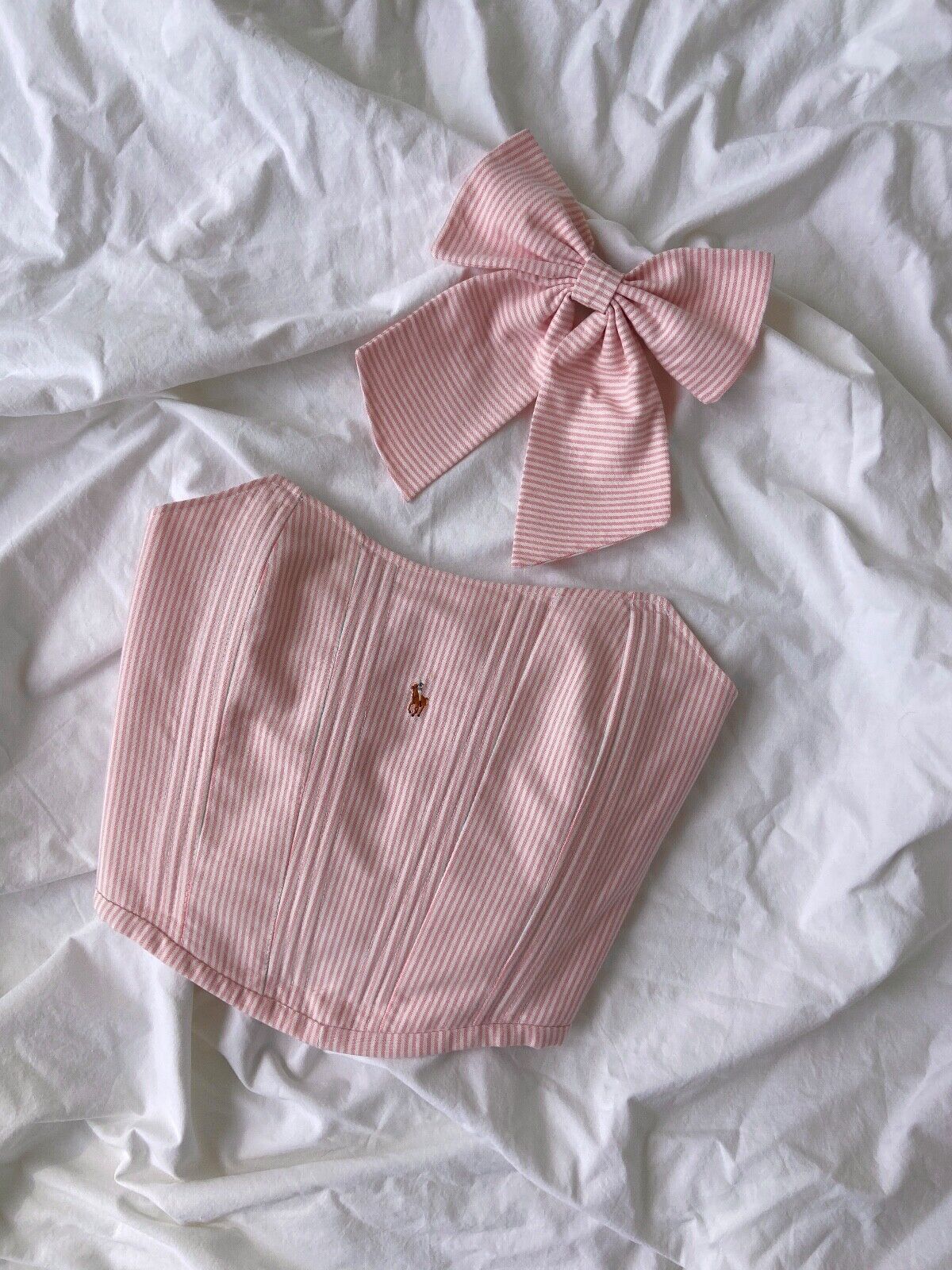 Handmade Handmade Polo Ralph Lauren Sriped Pink Crop Top Corset Size S / US 4 / IT 40 - 1 Thumbnail