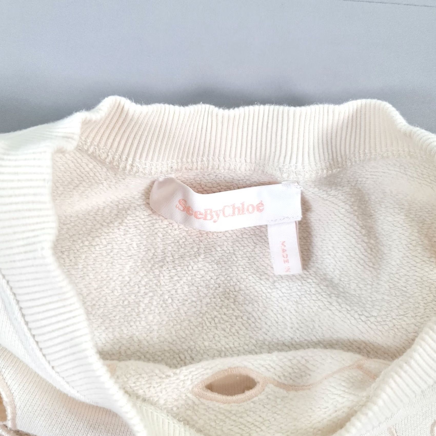 Vintage See By Chloé Sweatshirt Womens Beige Small Relaxed Cropped Embroidered Cut Off Crew Neck Pullover Activewear 100% Cotton Size S / US 4 / IT 40 - 5 Thumbnail