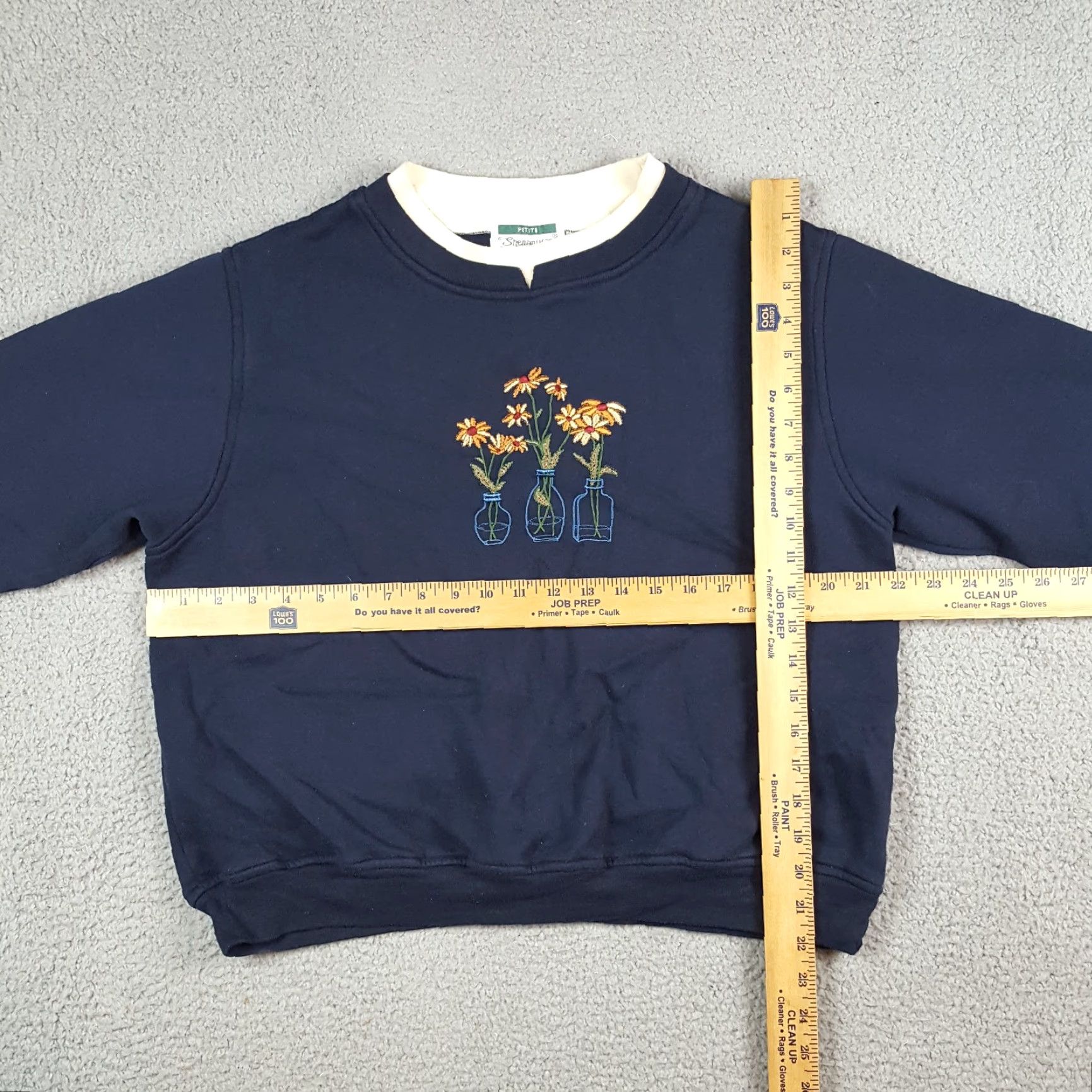 Vintage VINTAGE Shenanigans Sweatshirt Flower Vase Floral Nature Sz Petite L Crewneck Pullover Blue 90s College University Floral Garden Athletic Womens Size L / US 10 / IT 46 - 6 Thumbnail