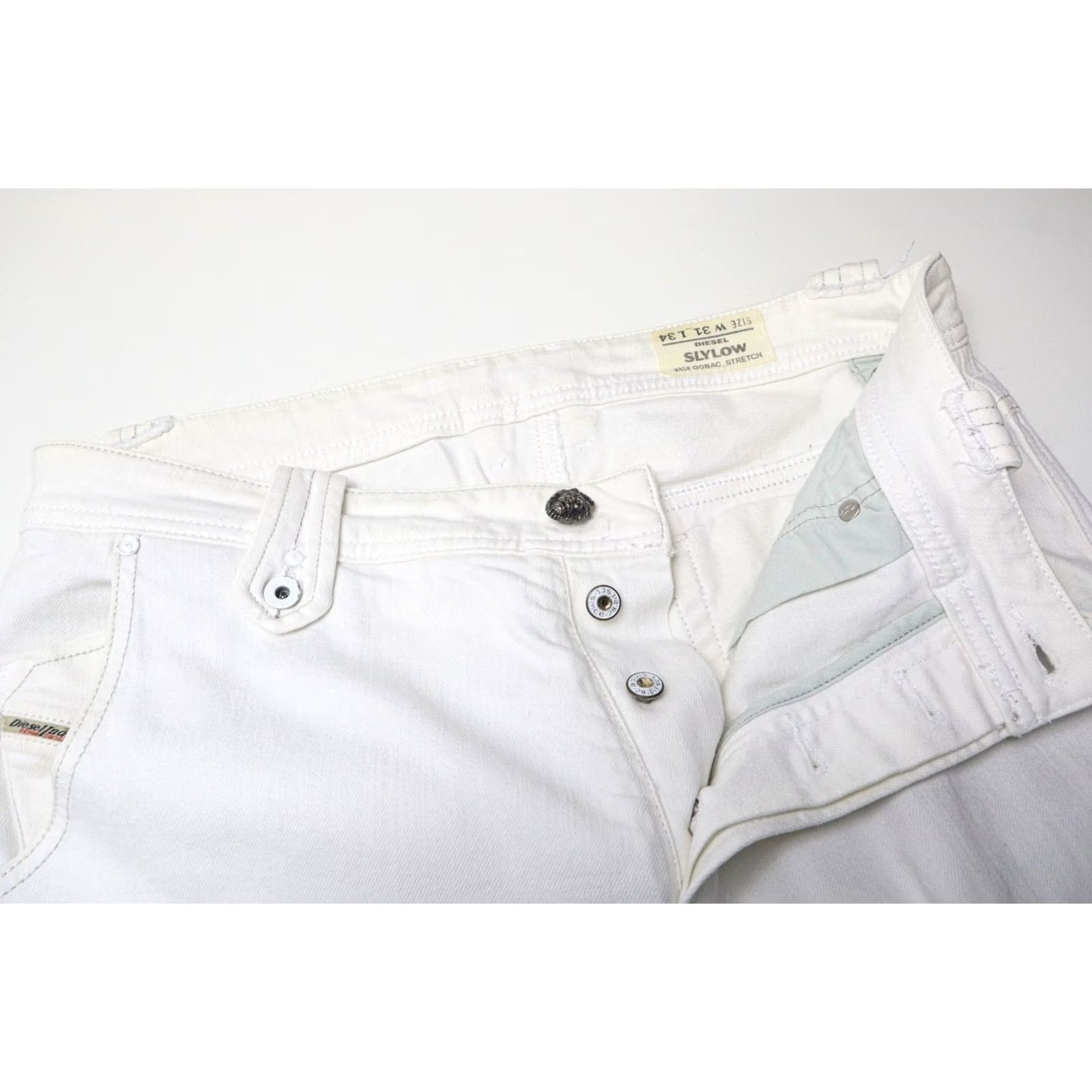 Diesel DIESEL Slylow Stretch 008AC Jeans Mens W31/L34 White Tapered Button Fly Jeans Size US 31 - 4 Thumbnail